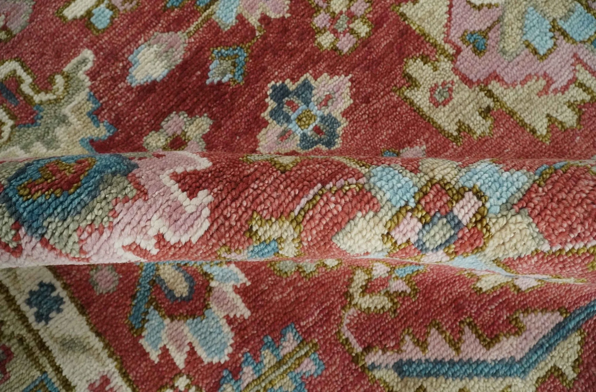 Custom Made Traditional Oushak Rust, Beige and Teal Hand knotted wool Area Rug - Image 6