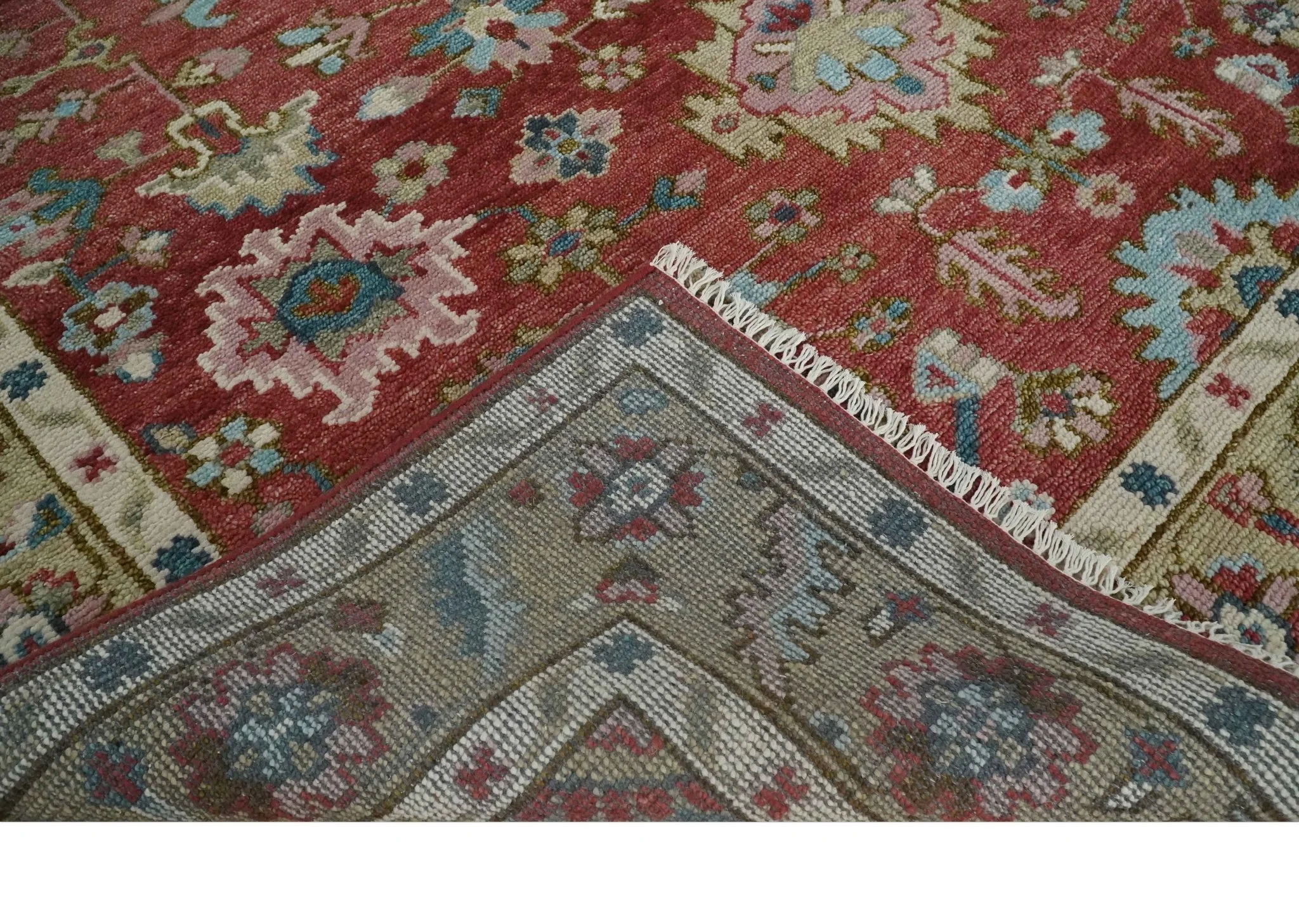 Custom Made Traditional Oushak Rust, Beige and Teal Hand knotted wool Area Rug - Image 7