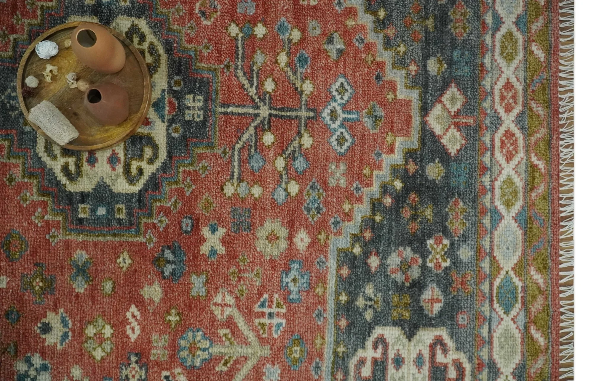 Traditional floral Rust, Charcoal and Beige Mamluk design Custom Made wool Area Rug - Image 12
