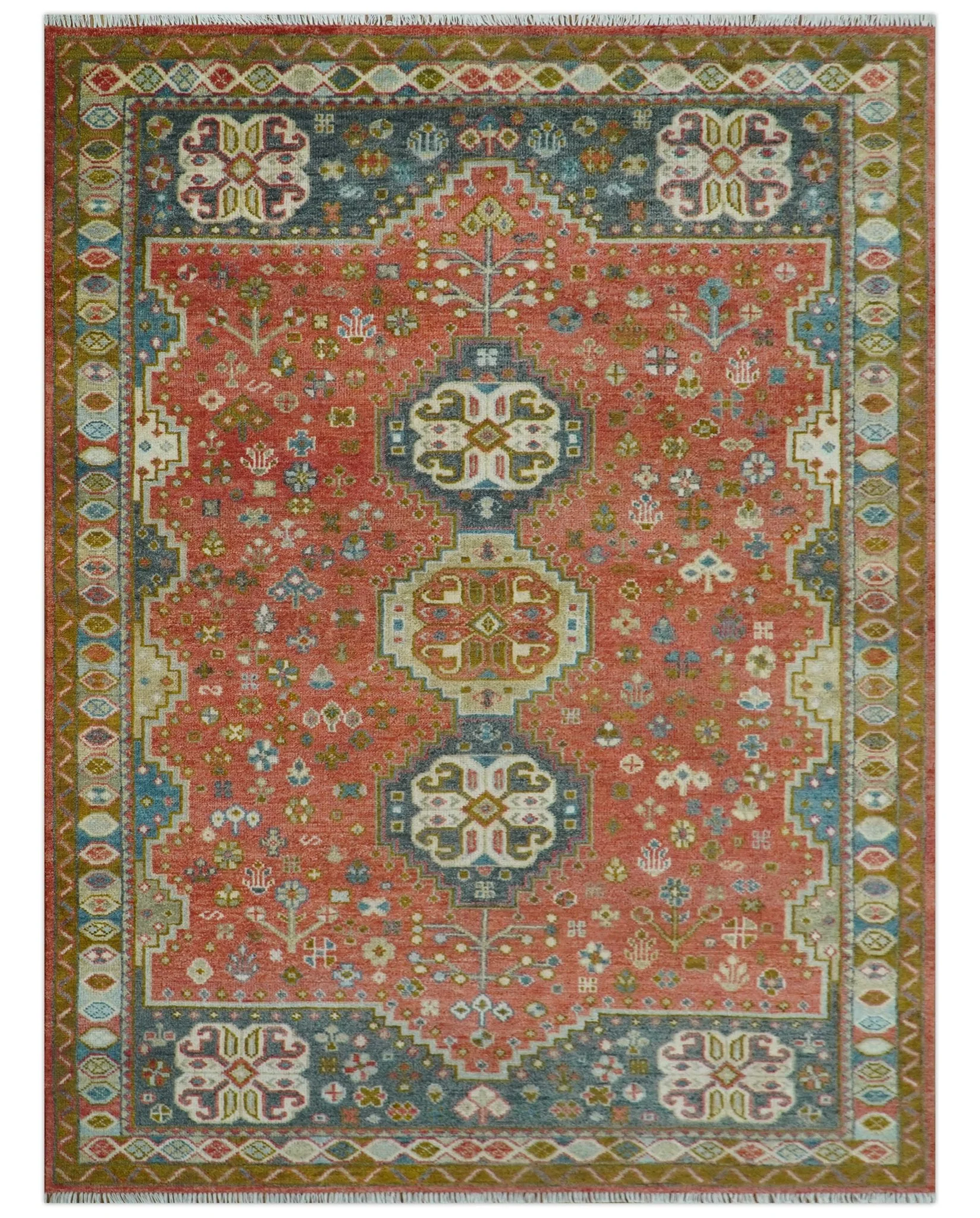 Traditional floral Rust, Charcoal and Beige Mamluk design Custom Made wool Area Rug - Image 13