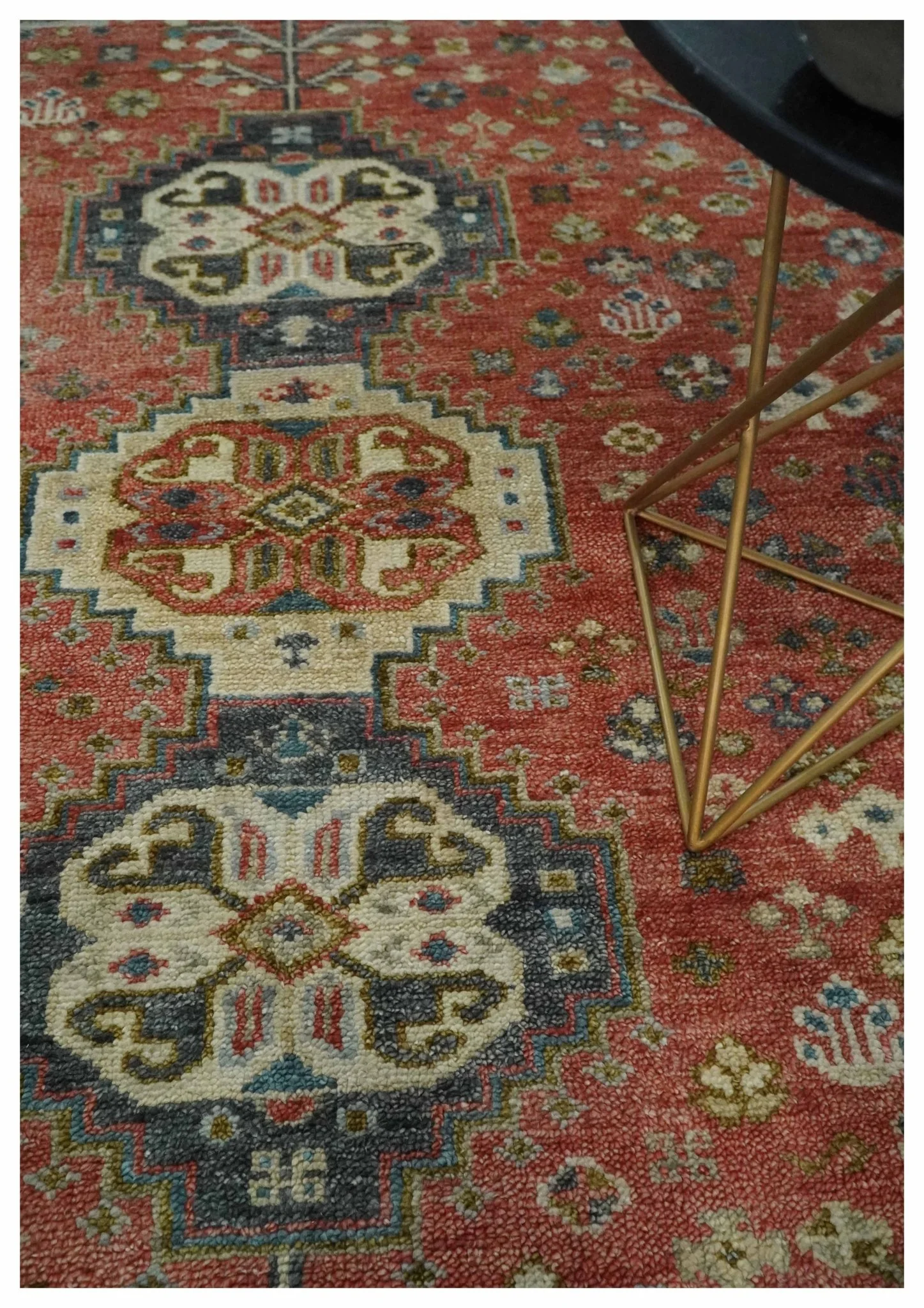 Traditional floral Rust, Charcoal and Beige Mamluk design Custom Made wool Area Rug - Image 2