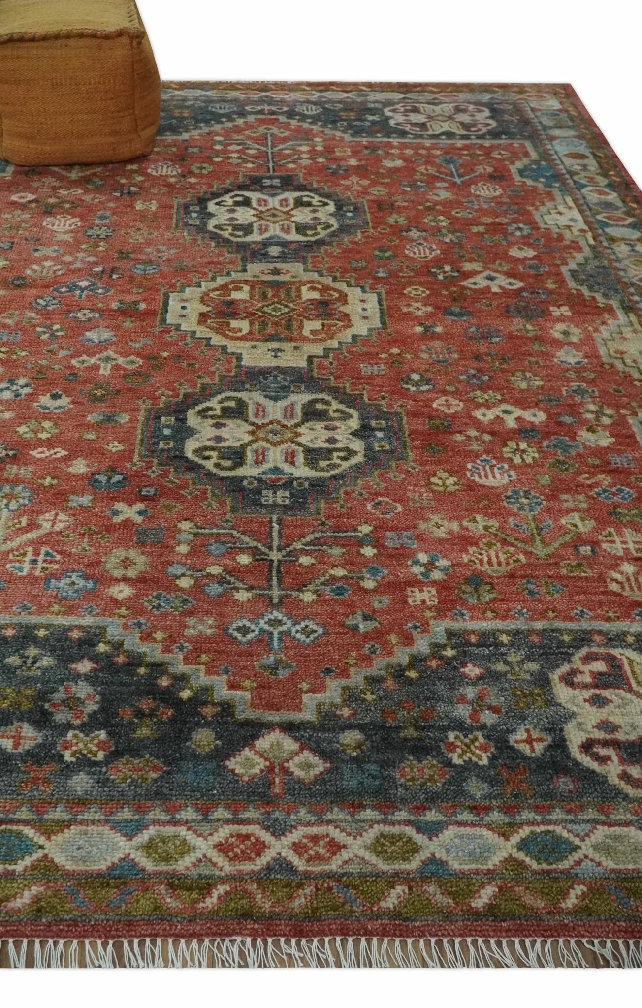 Traditional floral Rust, Charcoal and Beige Mamluk design Custom Made wool Area Rug - Image 3