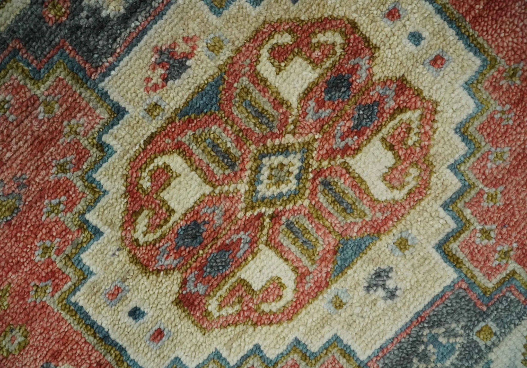 Traditional floral Rust, Charcoal and Beige Mamluk design Custom Made wool Area Rug - Image 4