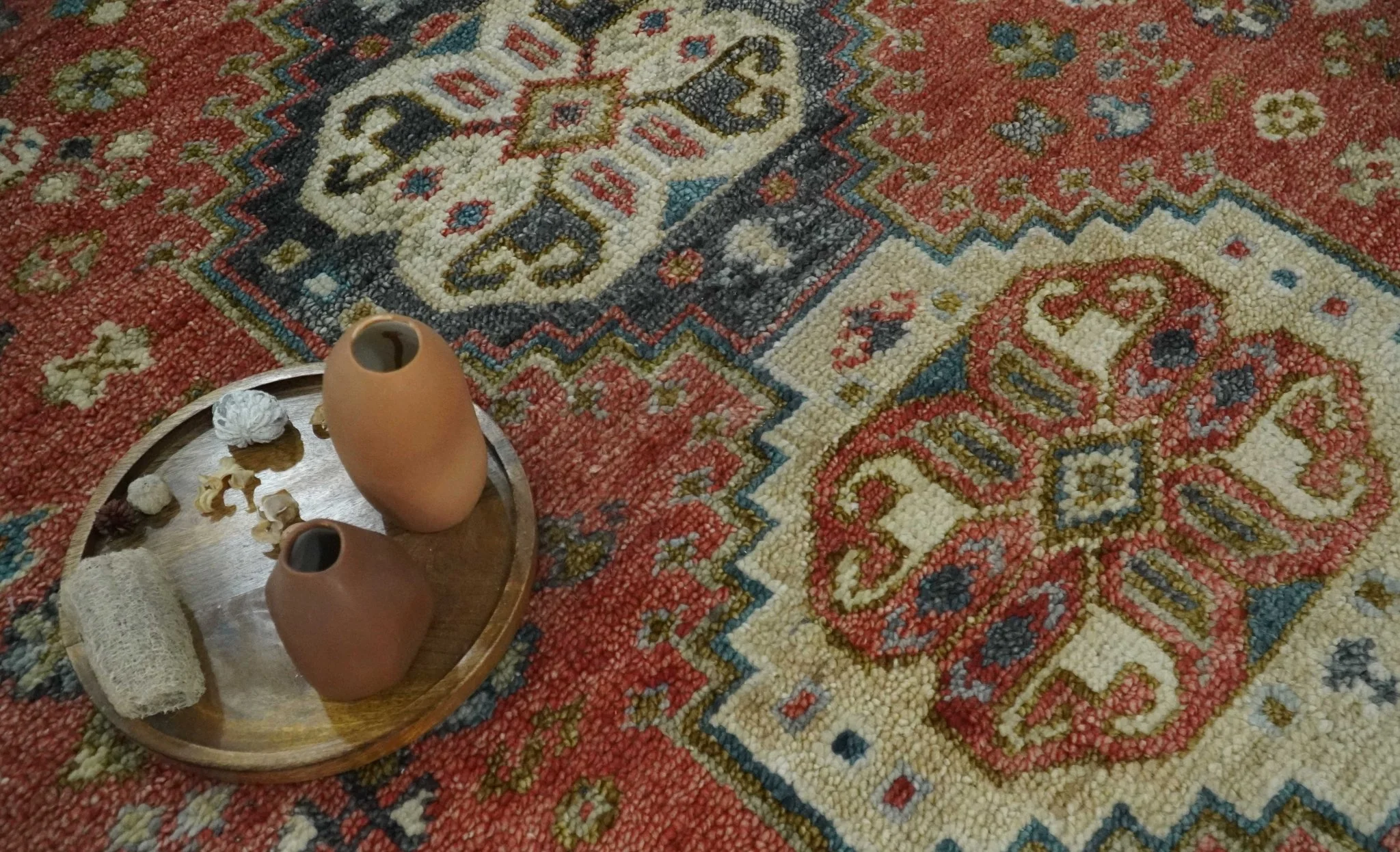 Traditional floral Rust, Charcoal and Beige Mamluk design Custom Made wool Area Rug - Image 8