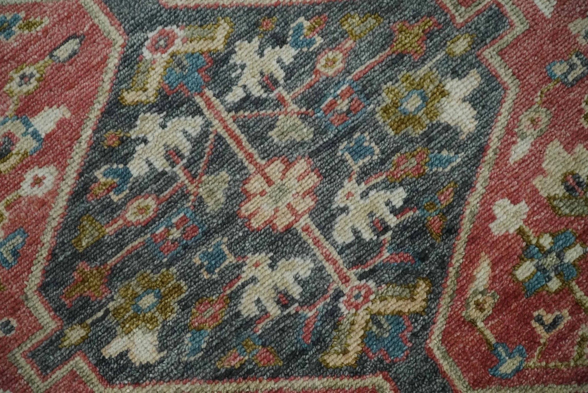 Traditional Floral Rust, Charcoal and Ivory Hand knotted Custom Made wool Area Rug - Image 4