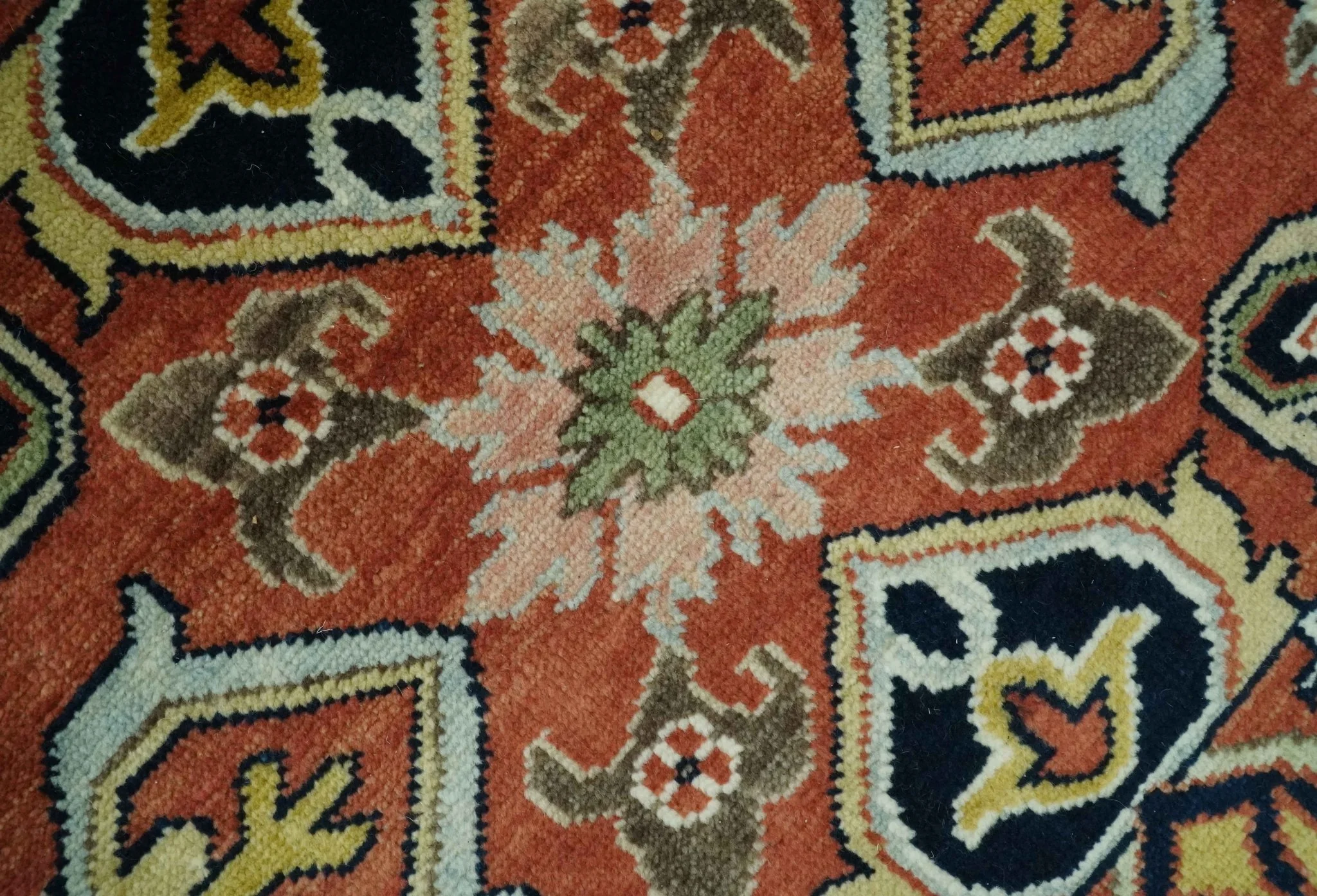 Traditional Floral Rust, Ivory and Blue Fine Hand Knotted 9x12 wool area rug - Image 4