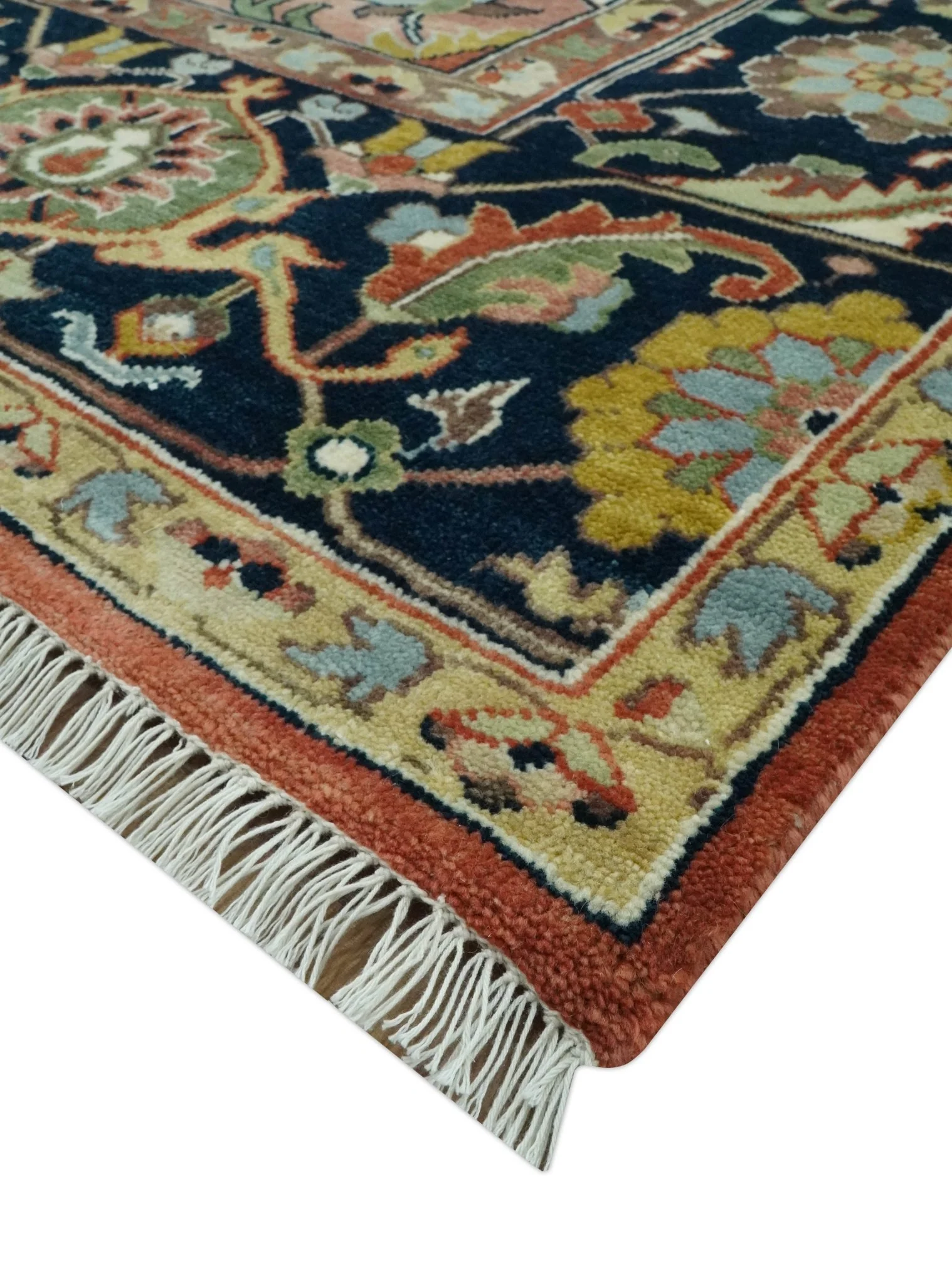 Traditional Floral Rust, Ivory and Blue Fine Hand Knotted 9x12 wool area rug - Image 5