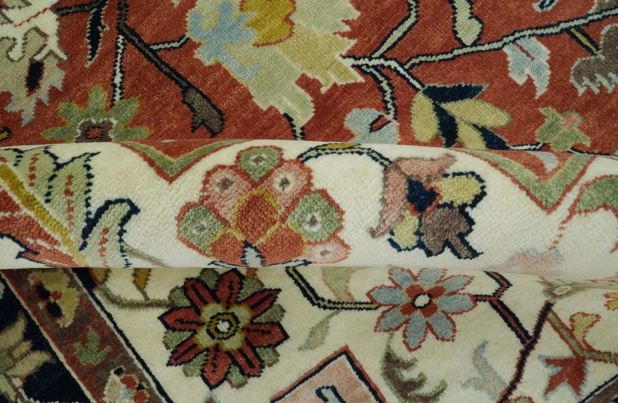 Traditional Floral Rust, Ivory and Blue Fine Hand Knotted 9x12 wool area rug - Image 6