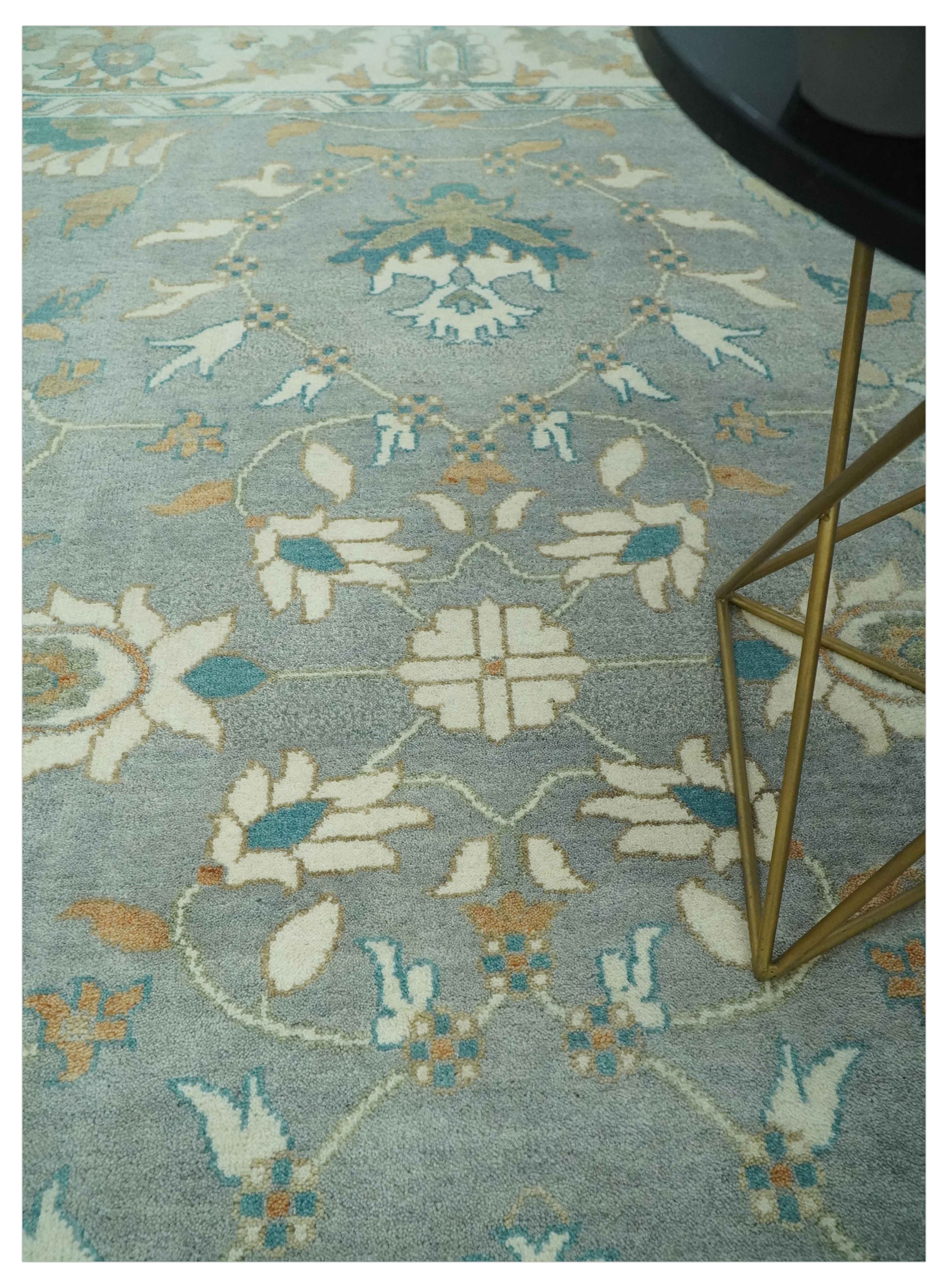 8x10 Traditional Floral Silver and Ivory Hand Knotted wool area rug - Image 2