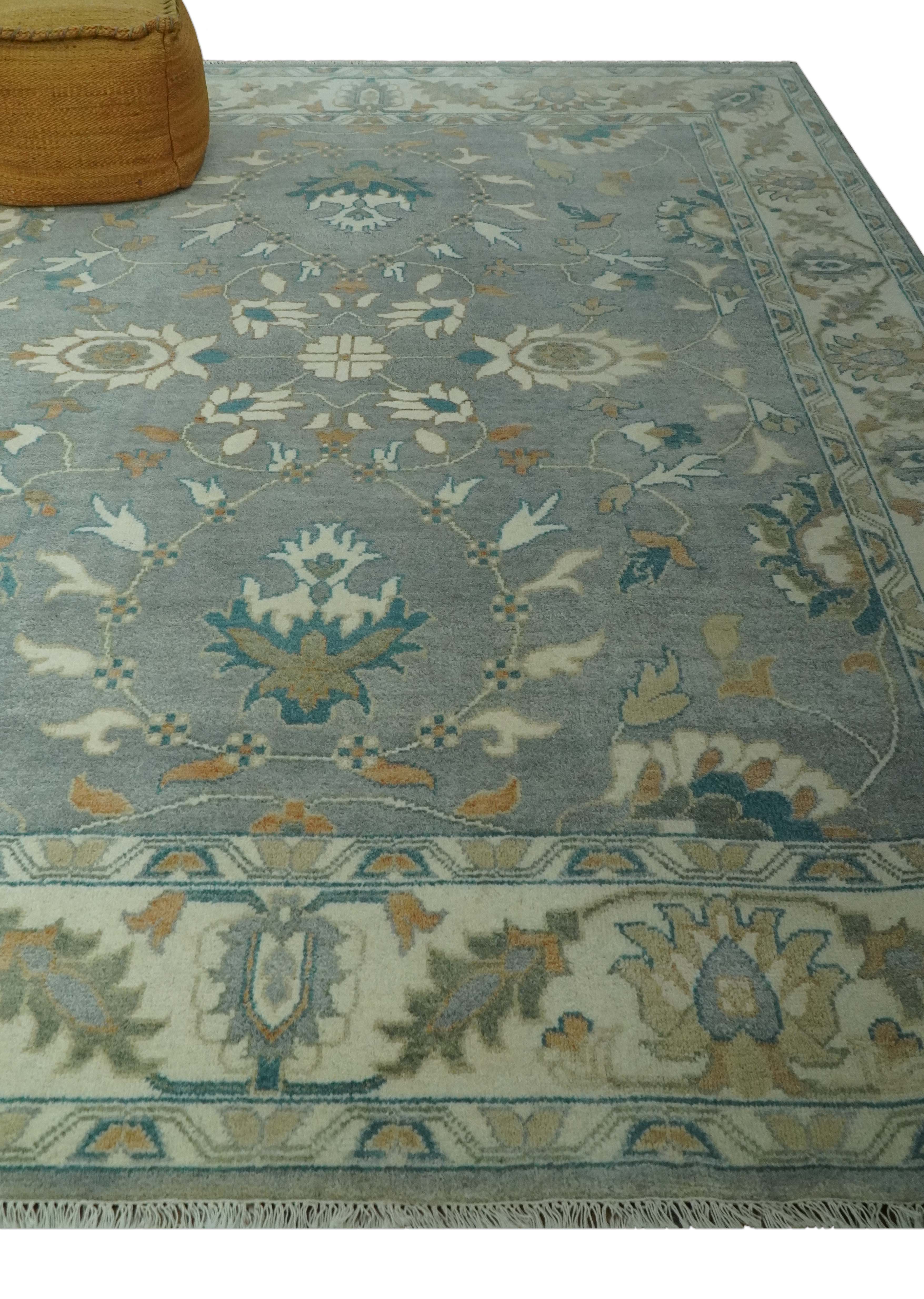8x10 Traditional Floral Silver and Ivory Hand Knotted wool area rug - Image 3