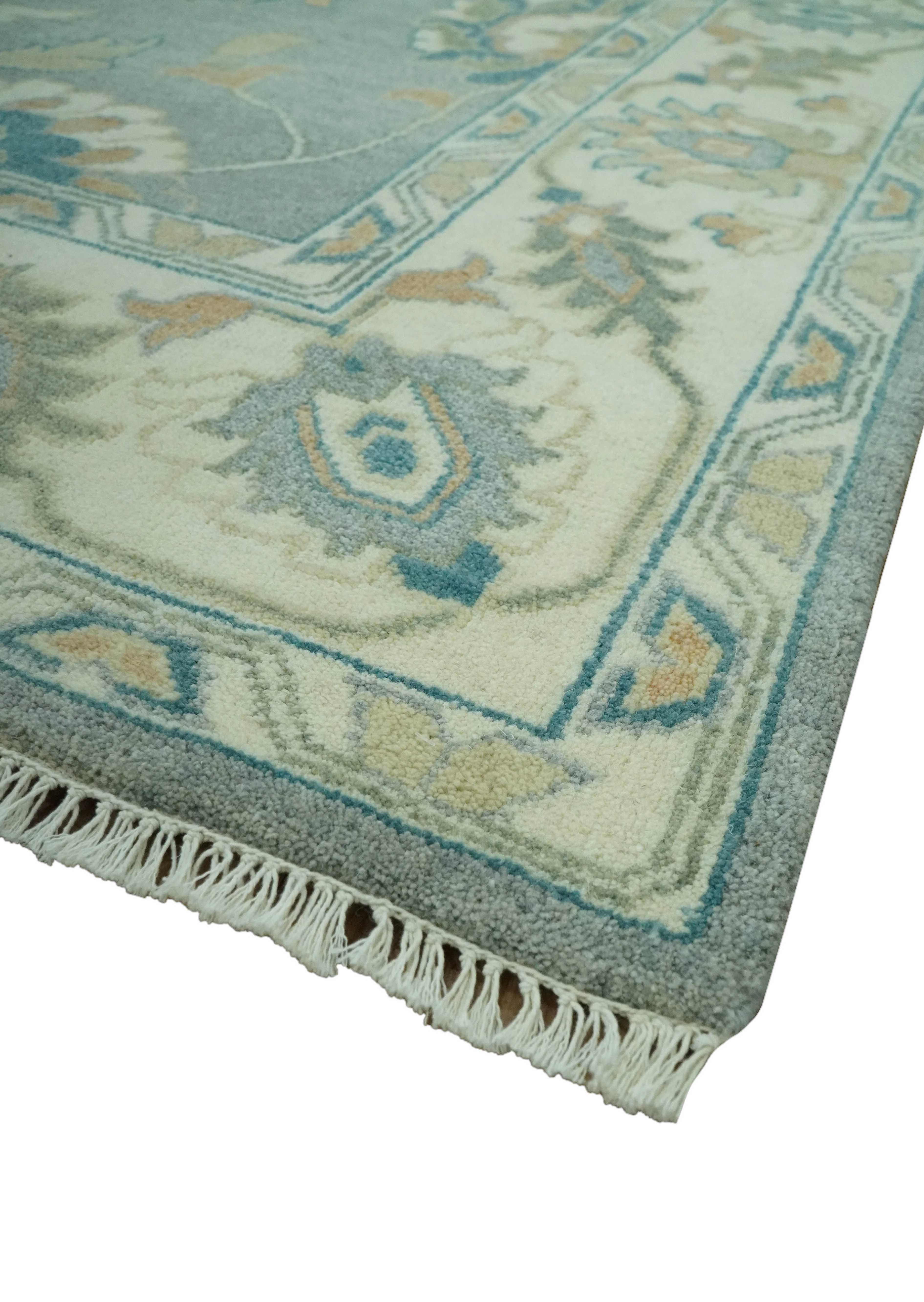 8x10 Traditional Floral Silver and Ivory Hand Knotted wool area rug - Image 5