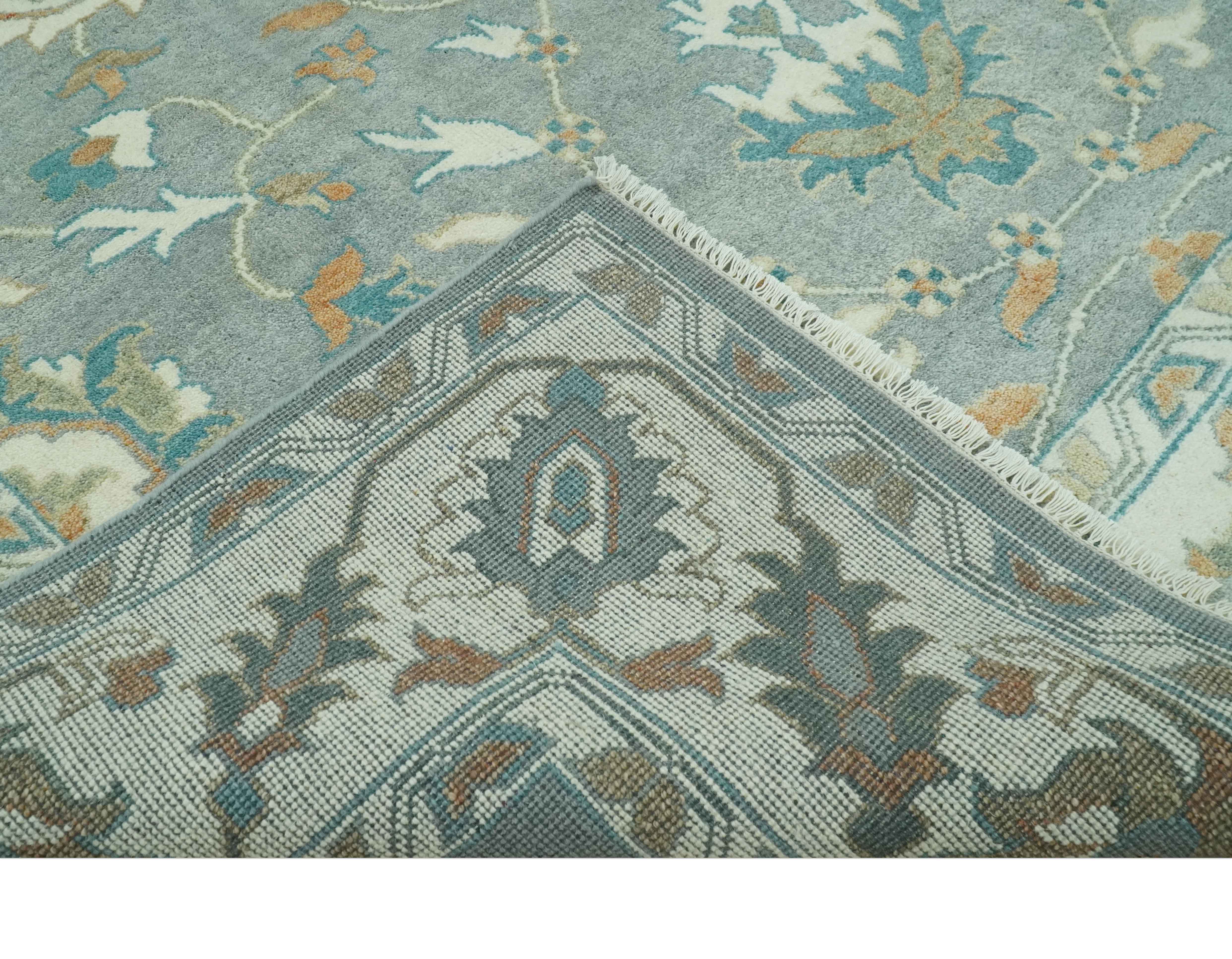 8x10 Traditional Floral Silver and Ivory Hand Knotted wool area rug - Image 6