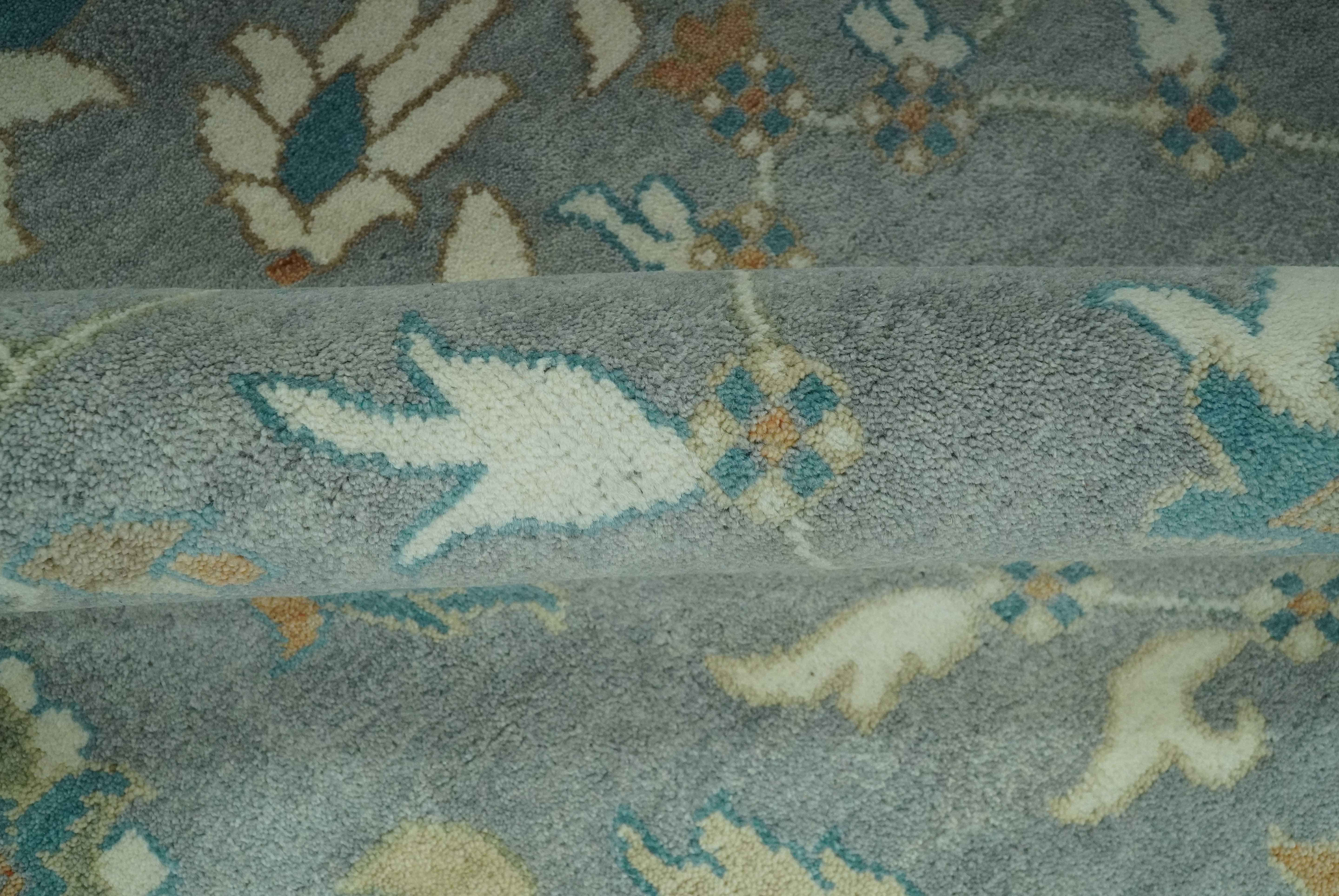 8x10 Traditional Floral Silver and Ivory Hand Knotted wool area rug - Image 7