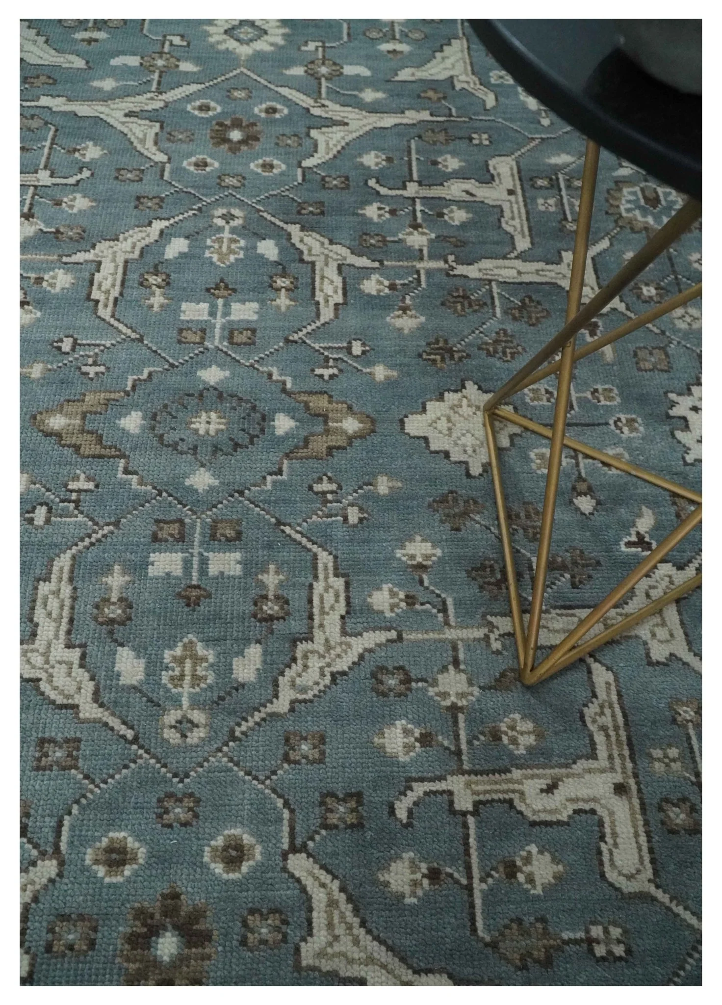 Traditional Blue, Ivory and Brown Oriental Oushak 8x10 wool Area Rug - Image 2
