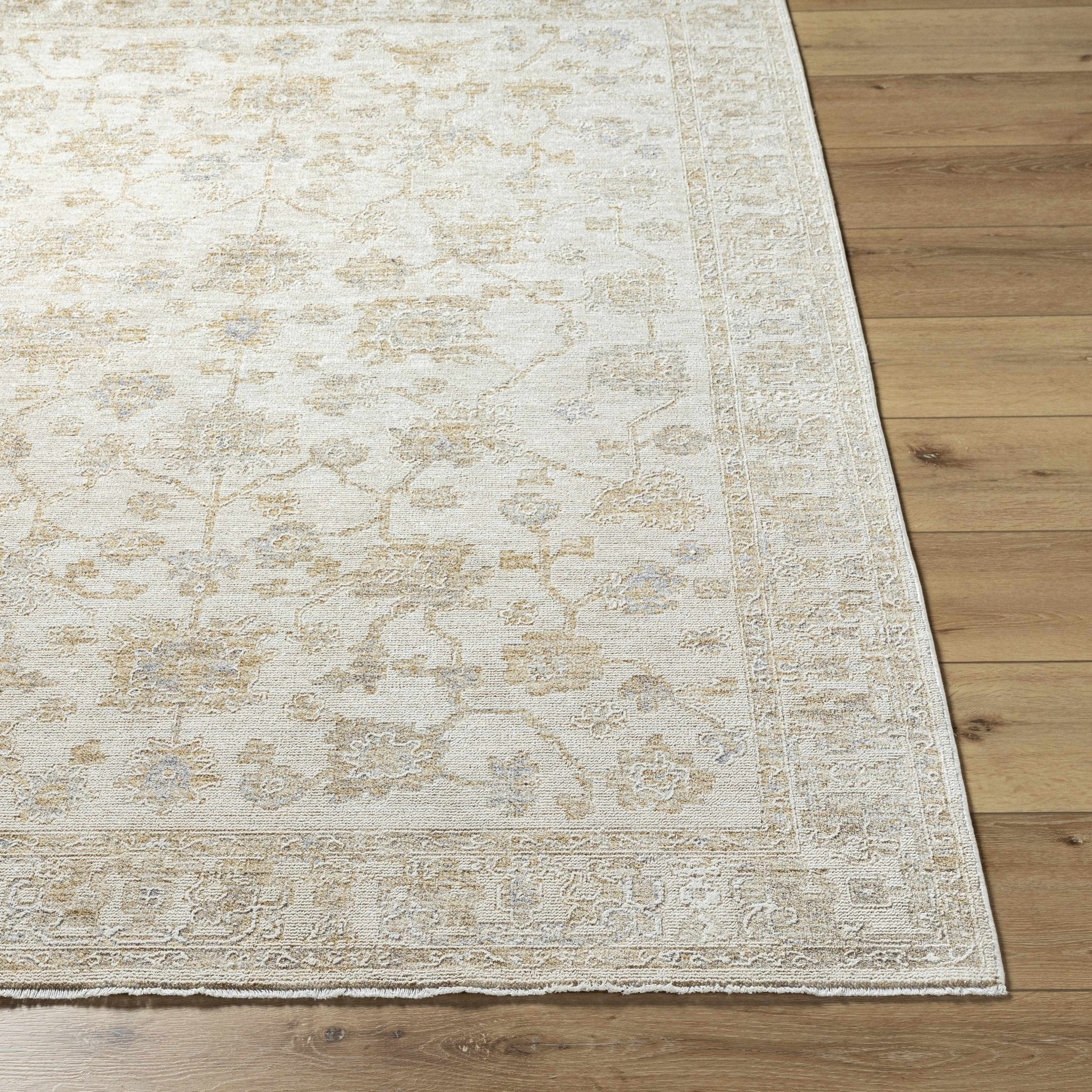 Traditional Floral Silver Machine Woven Area Rug - Image 2