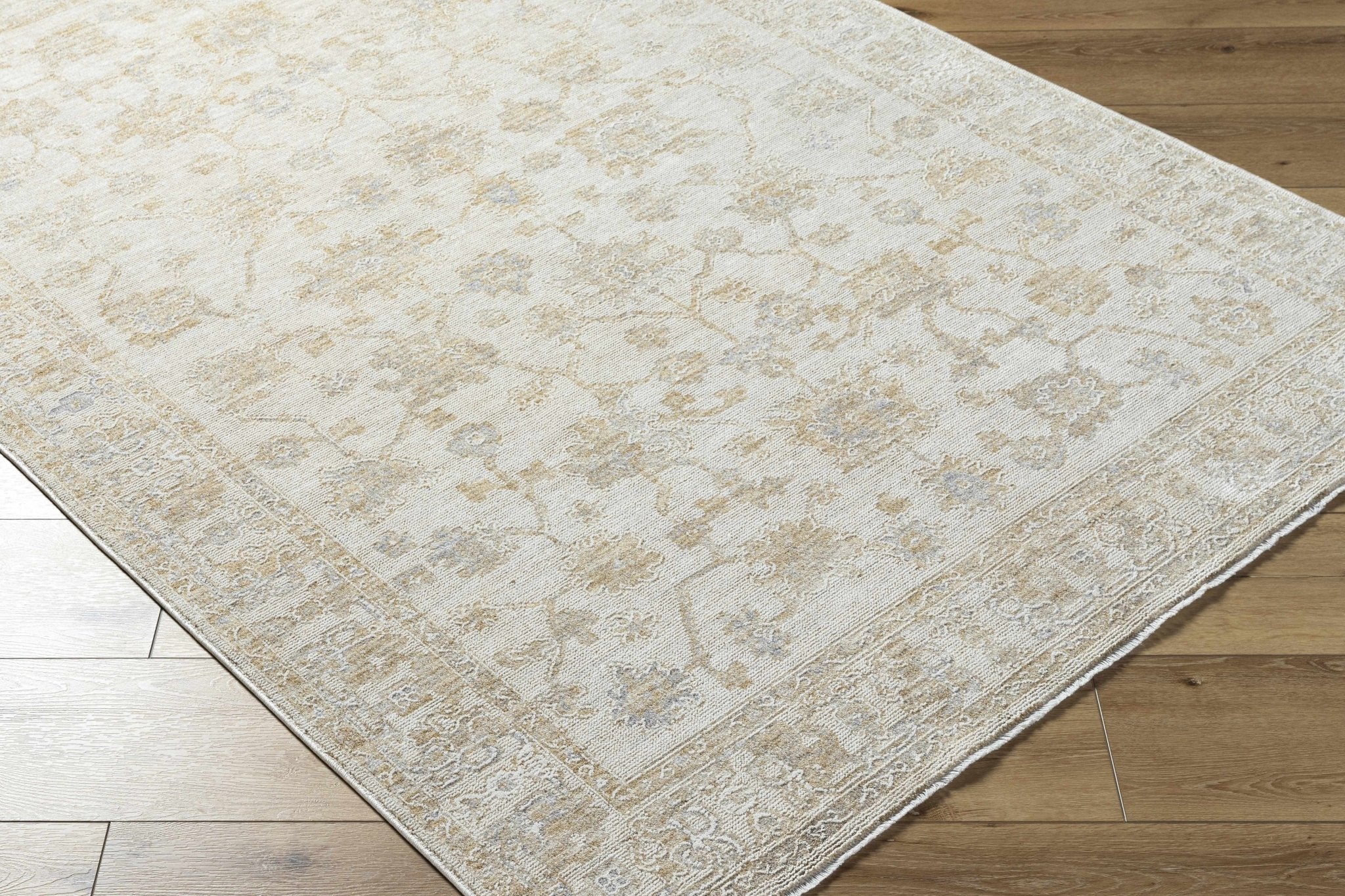 Traditional Floral Silver Machine Woven Area Rug - Image 3