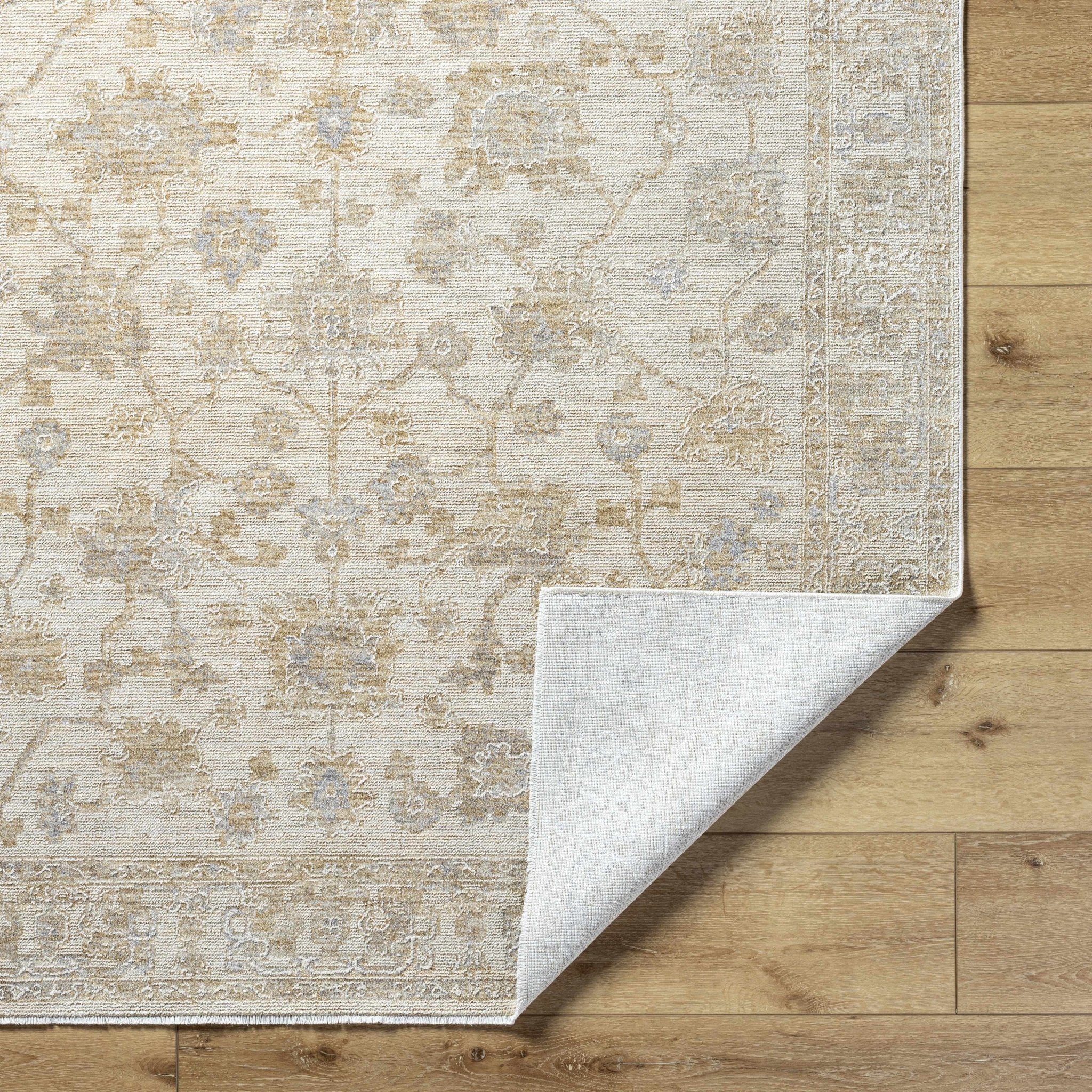 Traditional Floral Silver Machine Woven Area Rug - Image 4