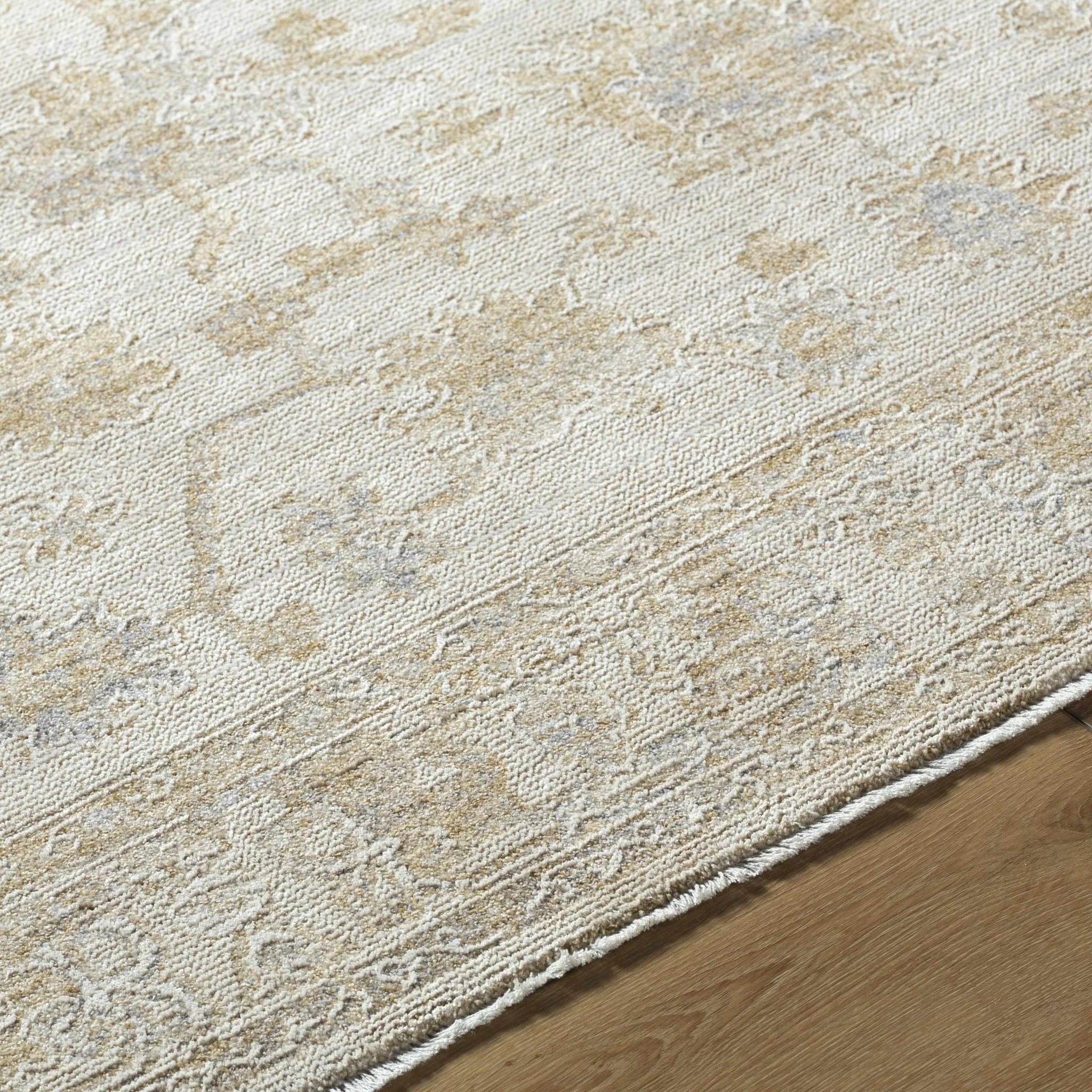 Traditional Floral Silver Machine Woven Area Rug - Image 5
