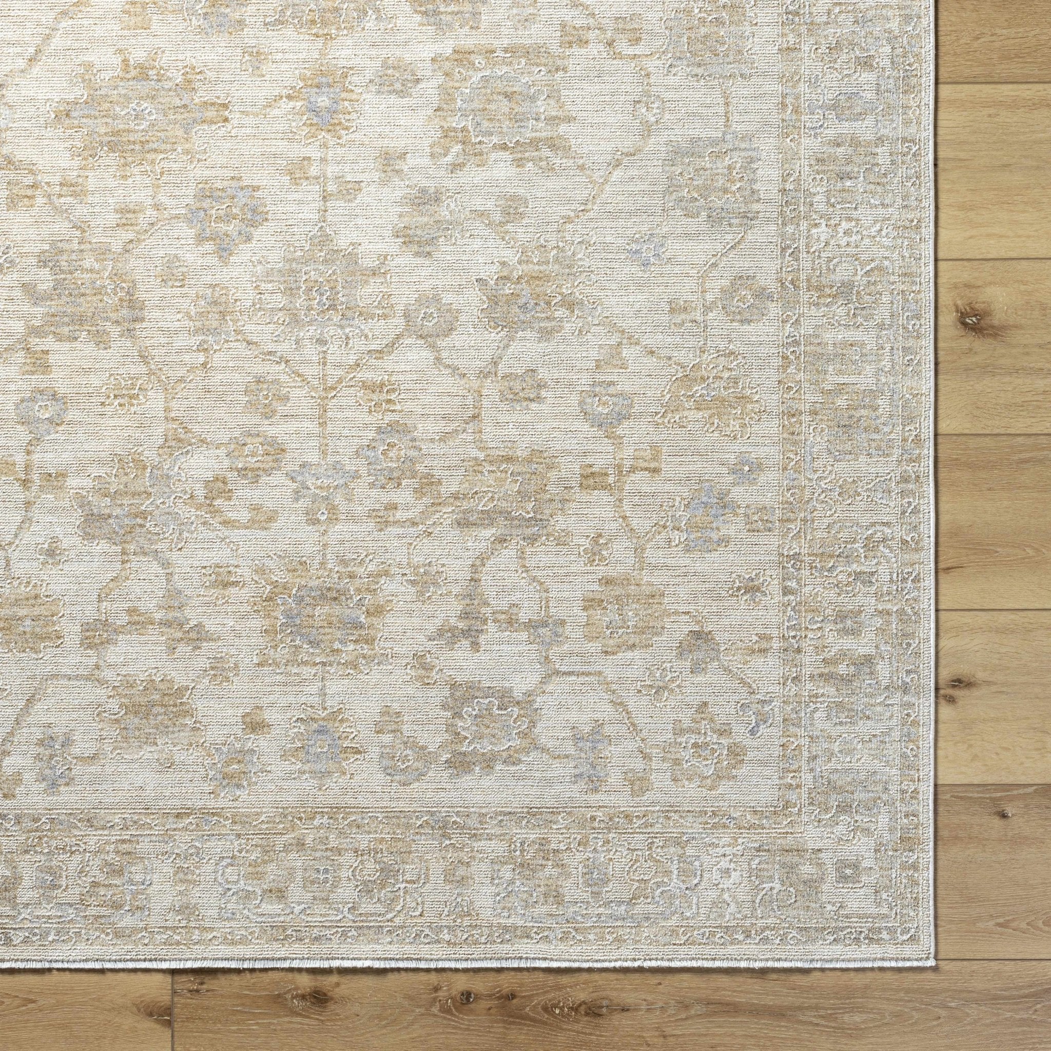 Traditional Floral Silver Machine Woven Area Rug - Image 6