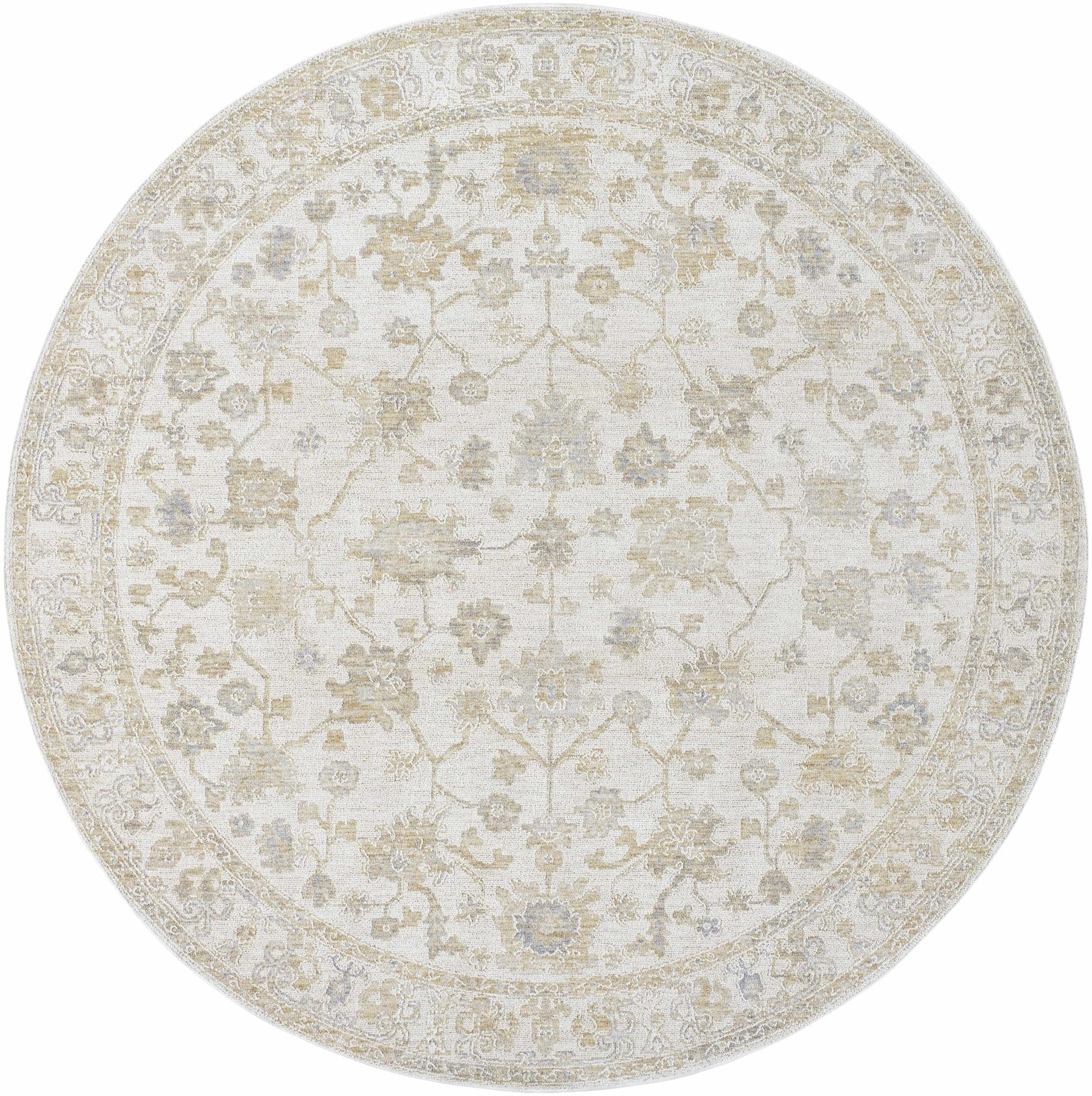 Traditional Floral Silver Machine Woven Area Rug - Image 7