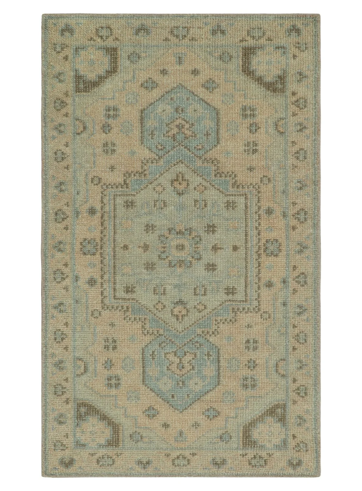 Custom Made Low Pile Hand Knotted Peach and Blue Traditional Design Wool Area Rug - Image 11