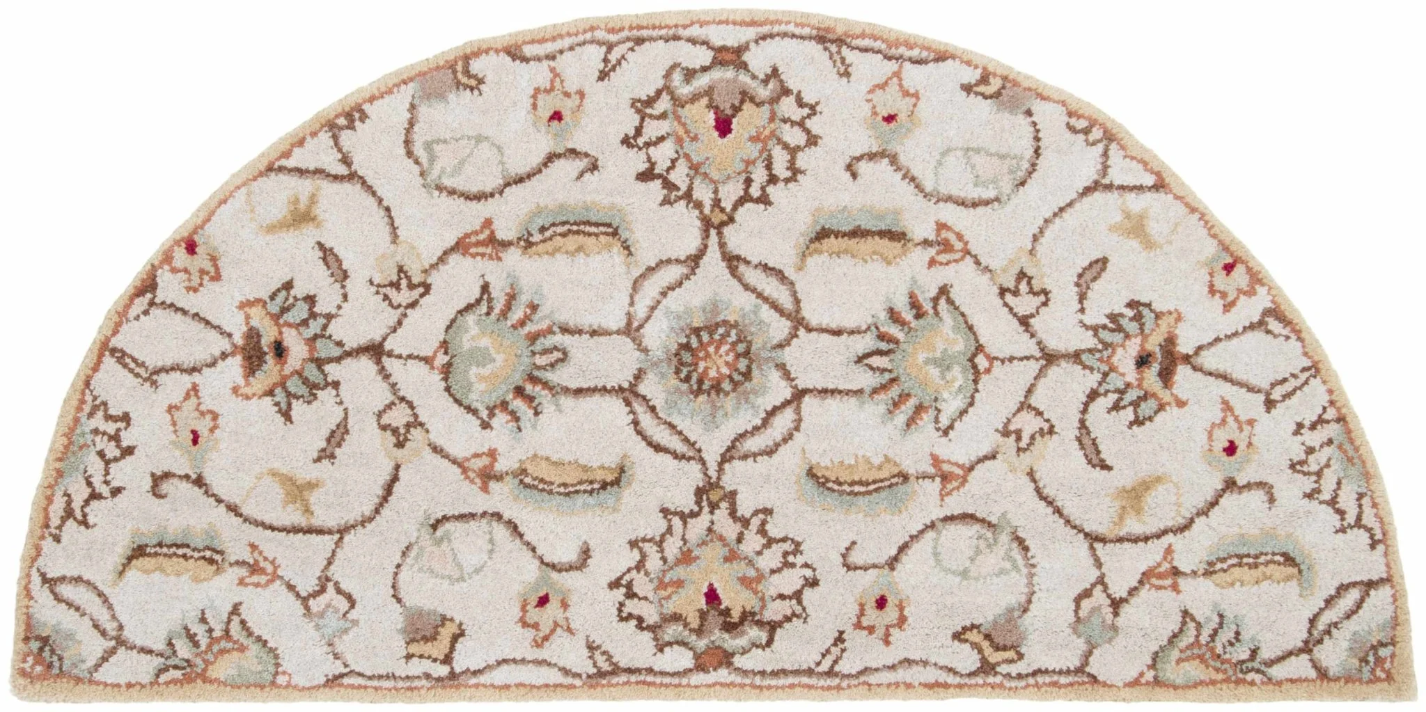Traditional Floral Tan And Off White Hand Tufted Wool Area Rug - Image 10