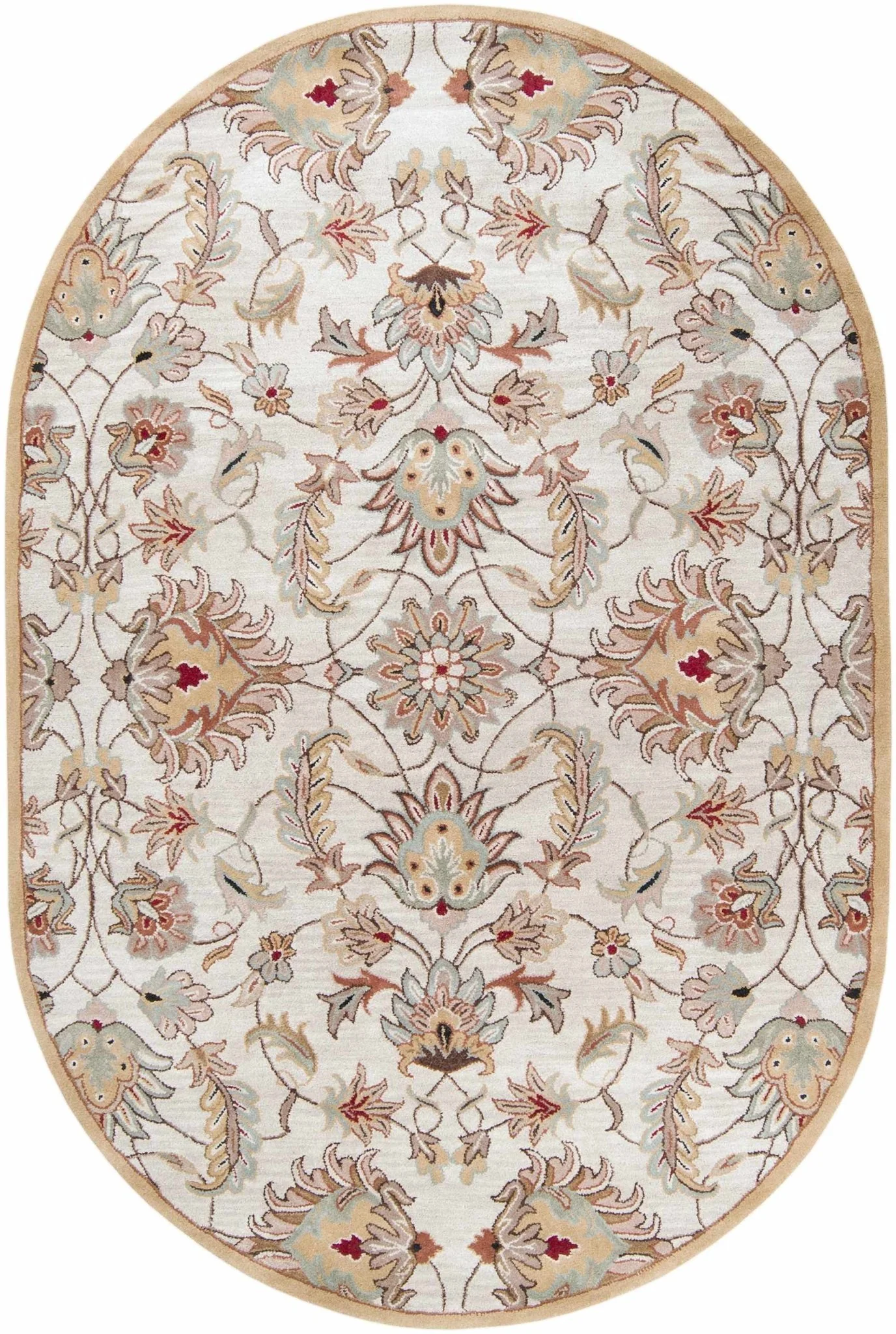 Traditional Floral Tan And Off White Hand Tufted Wool Area Rug - Image 11