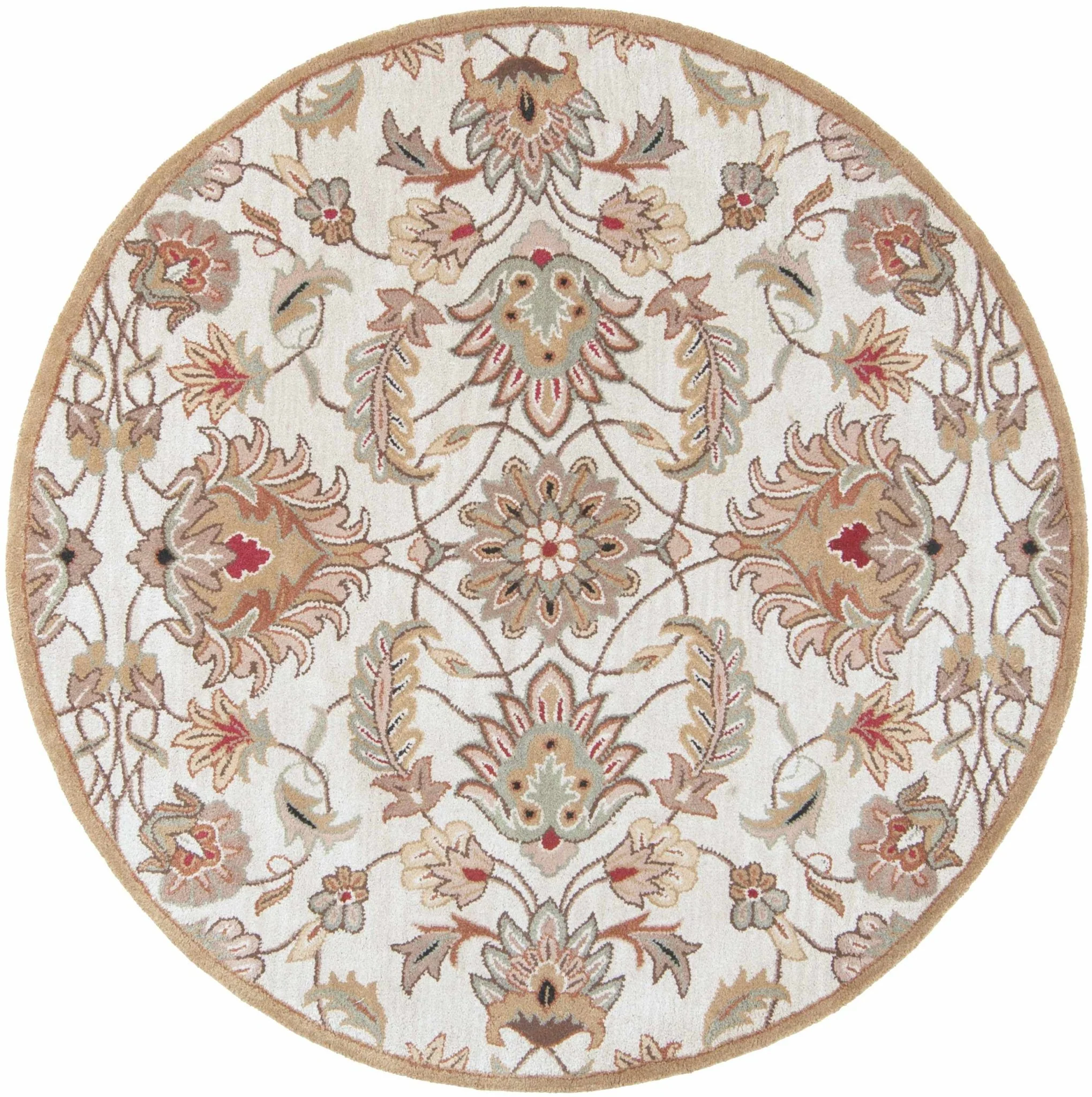 Traditional Floral Tan And Off White Hand Tufted Wool Area Rug - Image 12