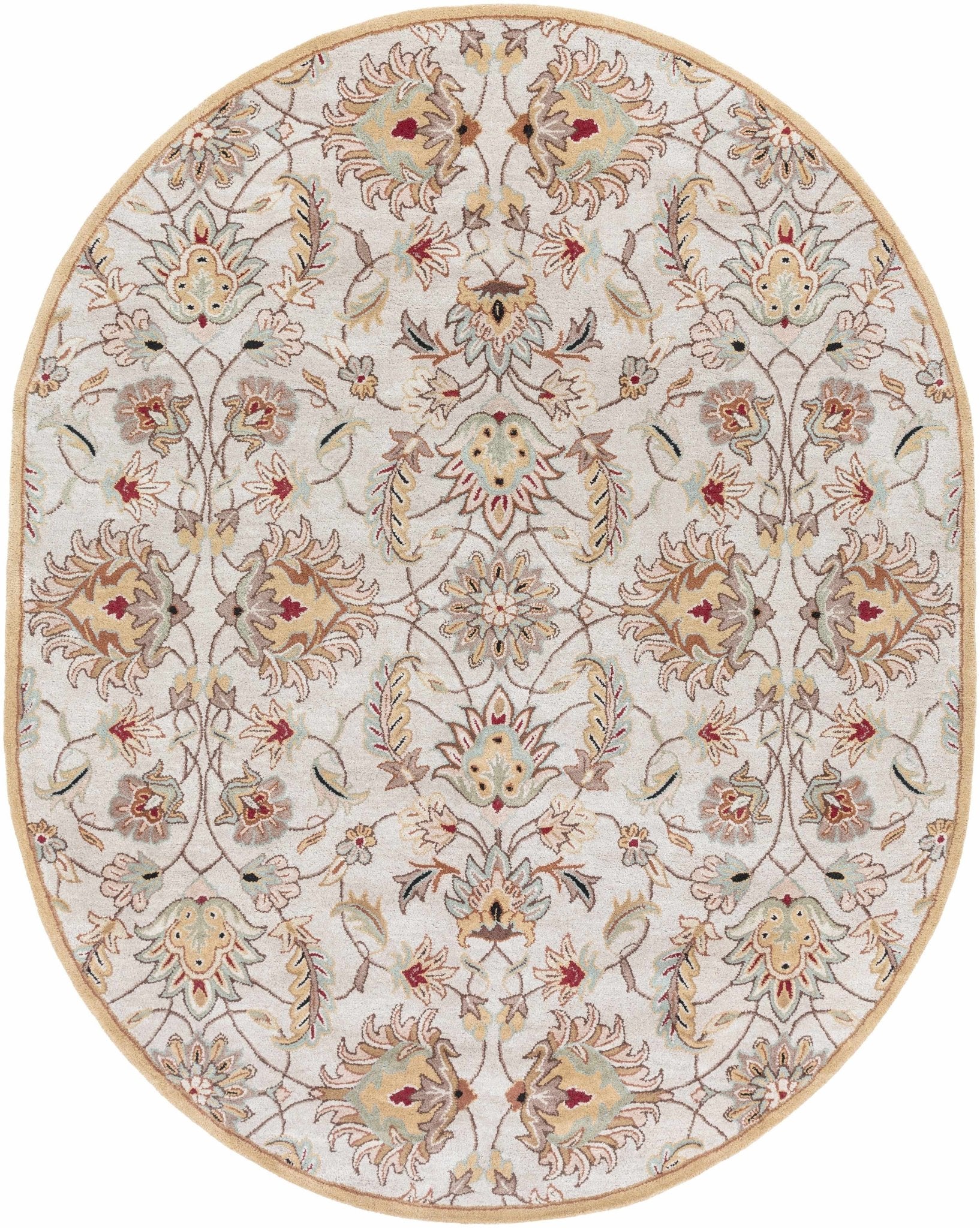 Traditional Floral Tan And Off White Hand Tufted Wool Area Rug - Image 13