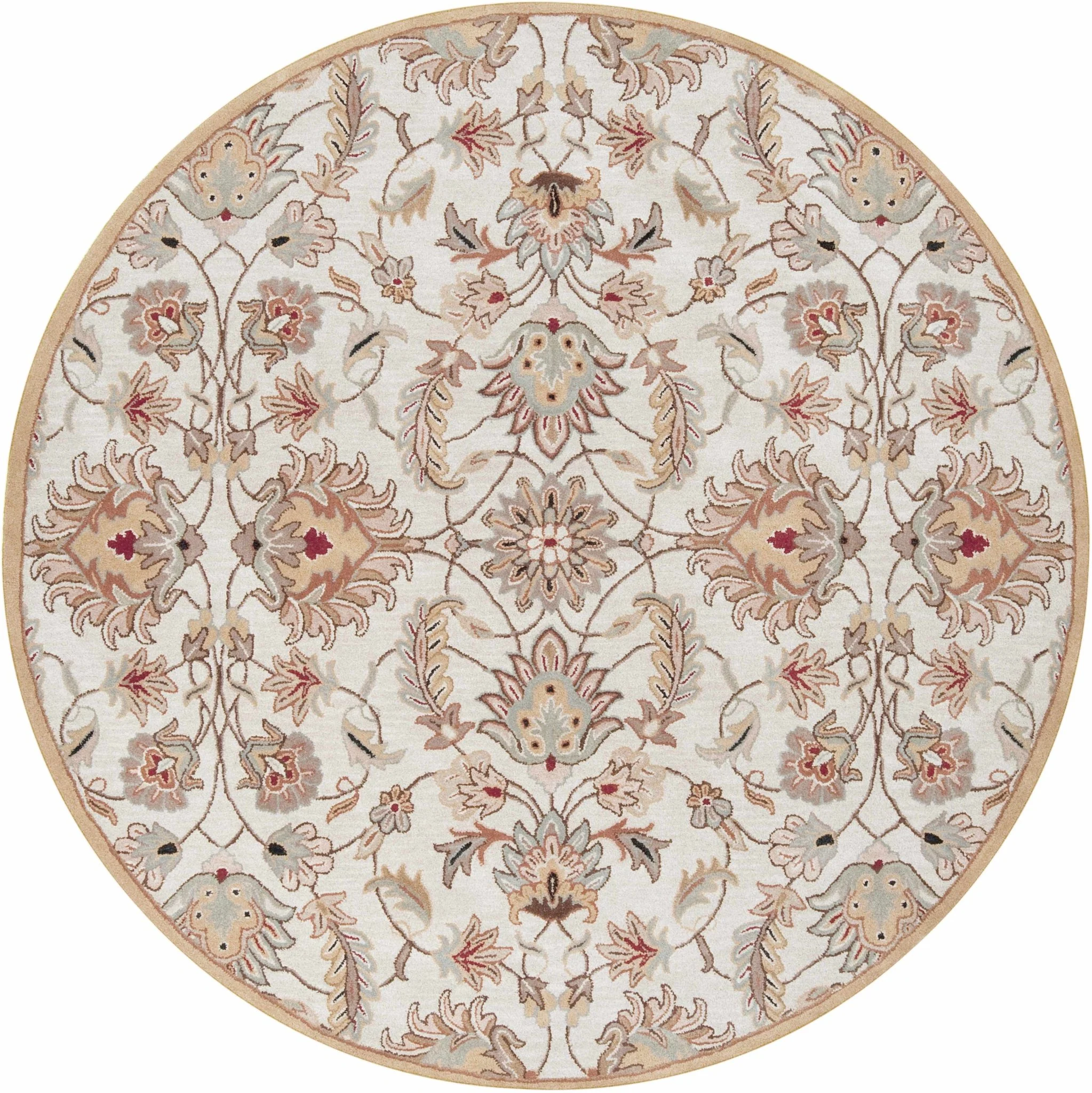Traditional Floral Tan And Off White Hand Tufted Wool Area Rug - Image 14