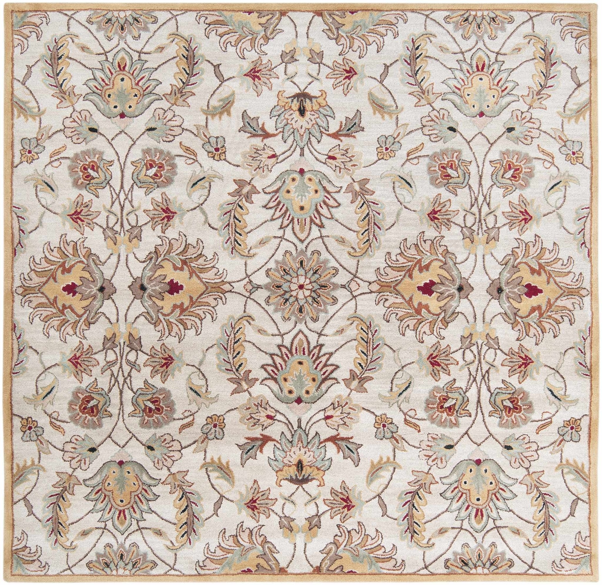 Traditional Floral Tan And Off White Hand Tufted Wool Area Rug - Image 15