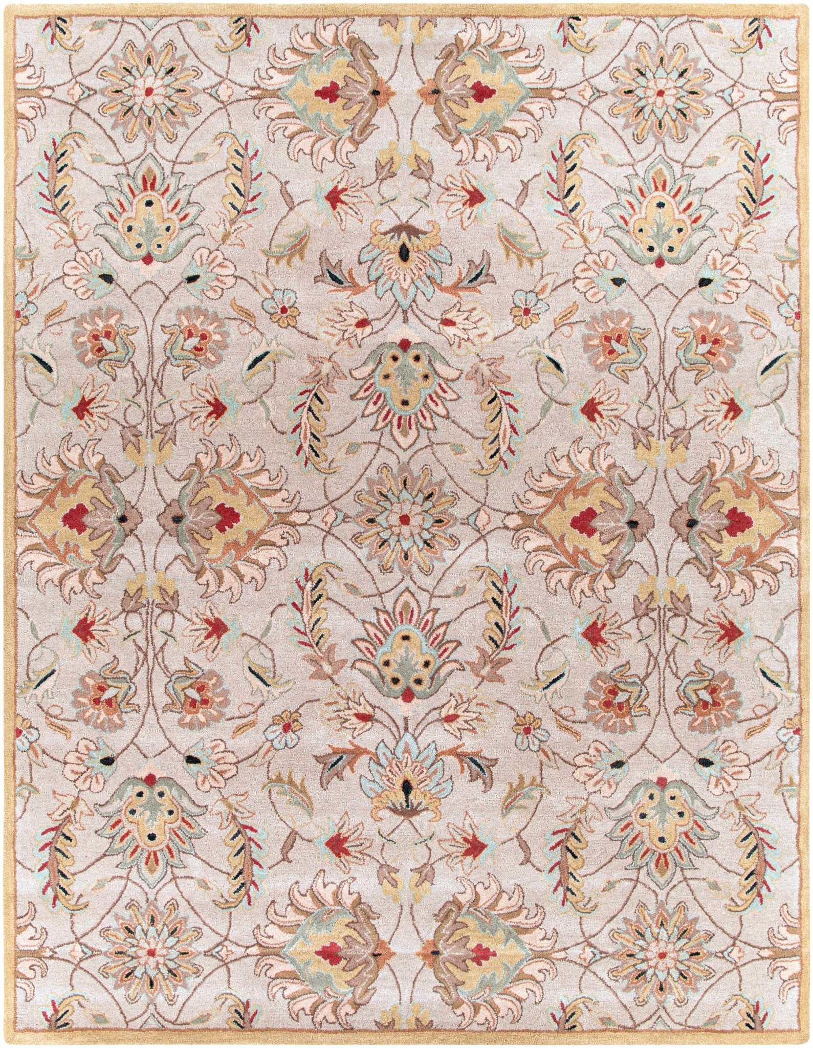 Traditional Floral Tan And Off White Hand Tufted Wool Area Rug - Image 16
