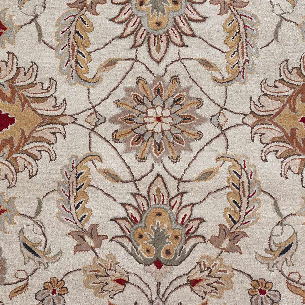 Traditional Floral Tan And Off White Hand Tufted Wool Area Rug - Image 5