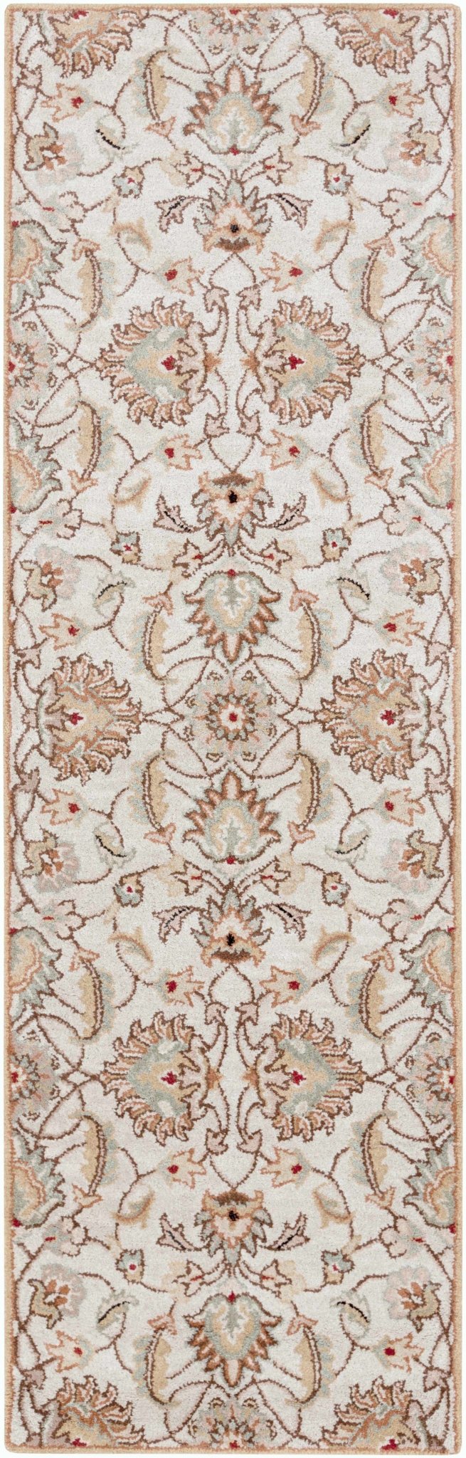 Traditional Floral Tan And Off White Hand Tufted Wool Area Rug - Image 8