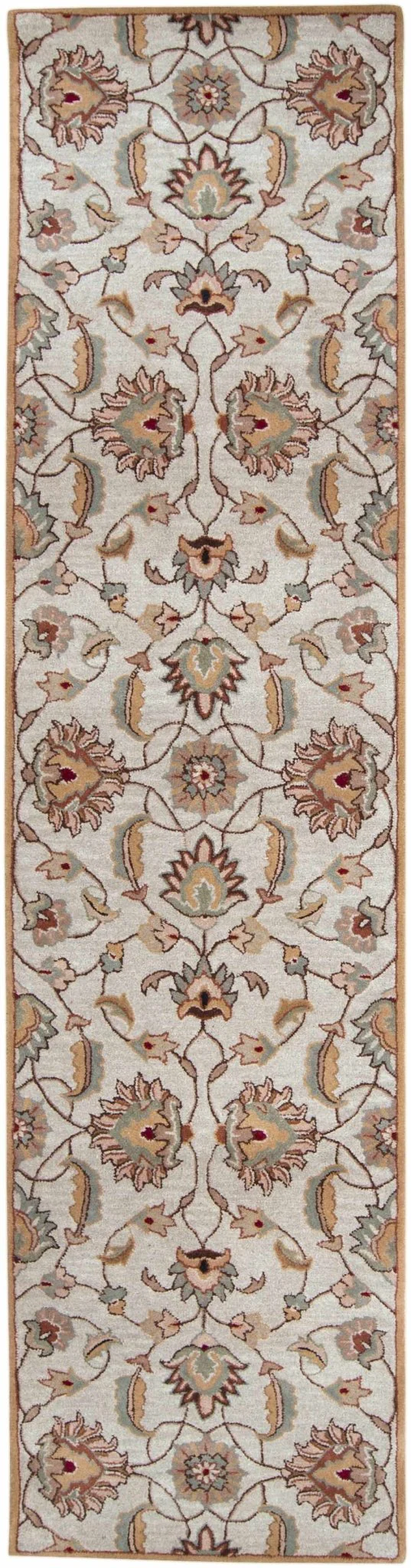 Traditional Floral Tan And Off White Hand Tufted Wool Area Rug - Image 9
