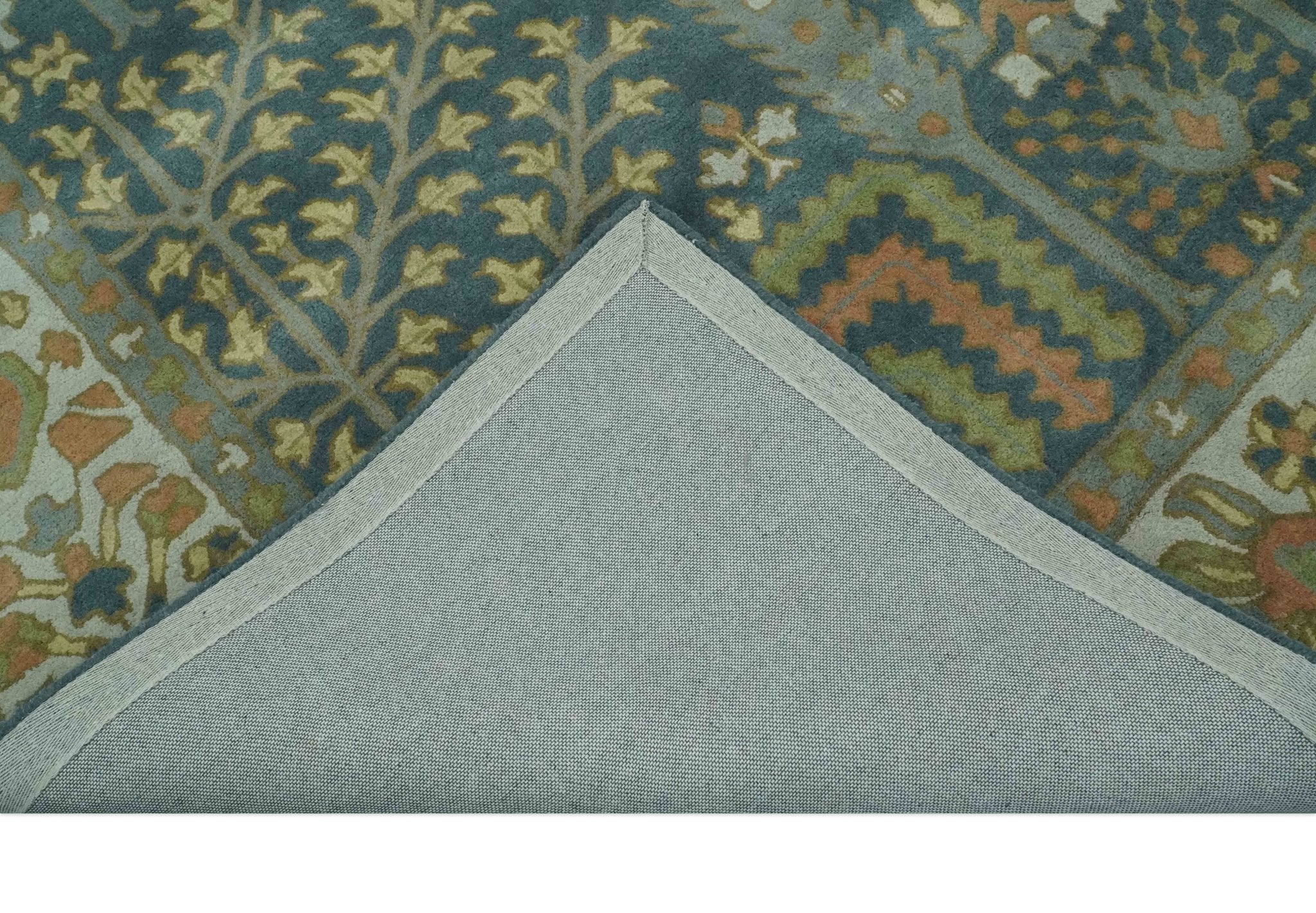 Custom Made Tree of life Traditional Teal, Silver, Green and Dark Peach wool Rug - Image 10
