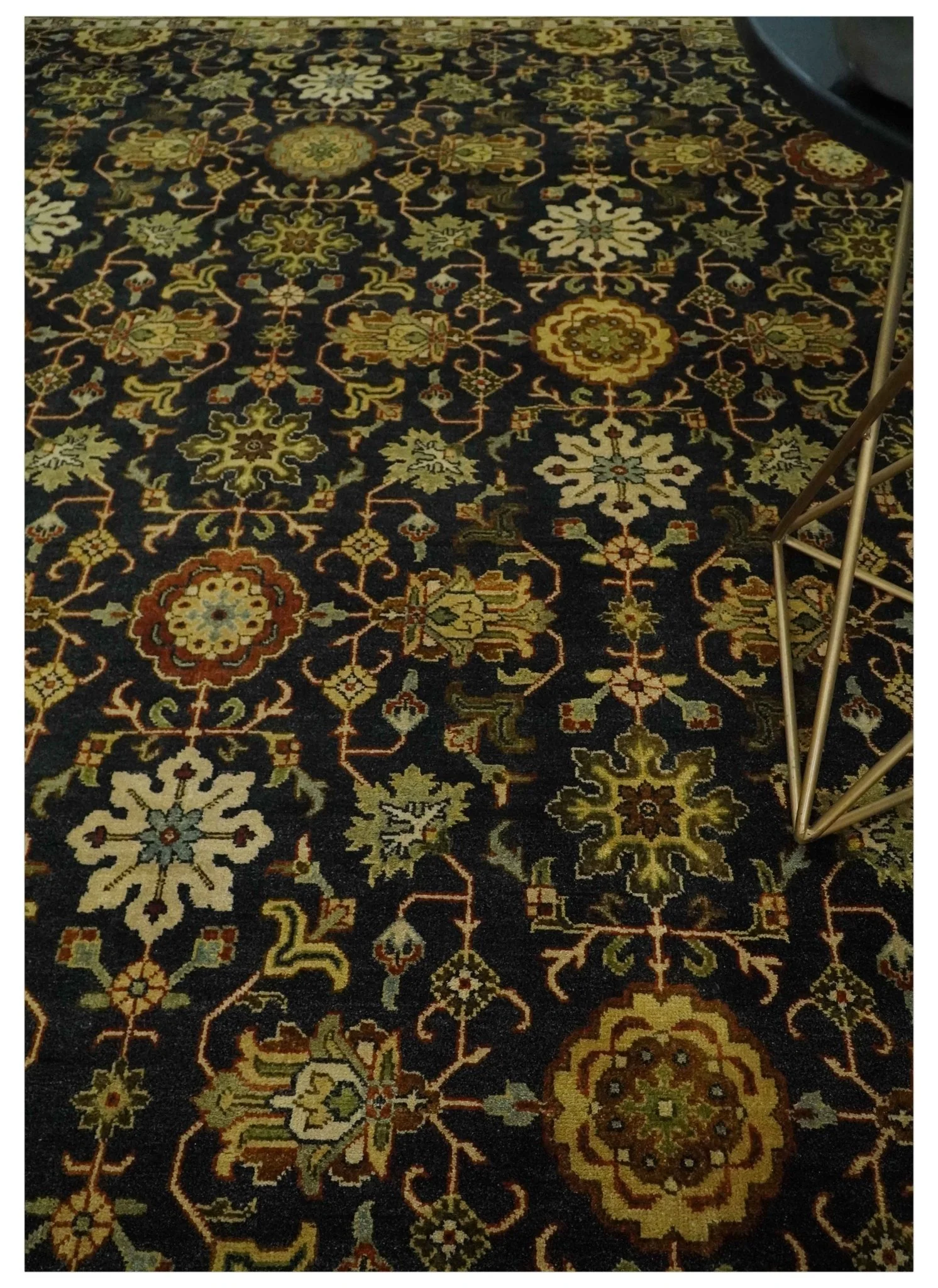 Traditional Floral Vintage Style Black and Olive Hand knotted 8x10 wool area Rug - Image 2