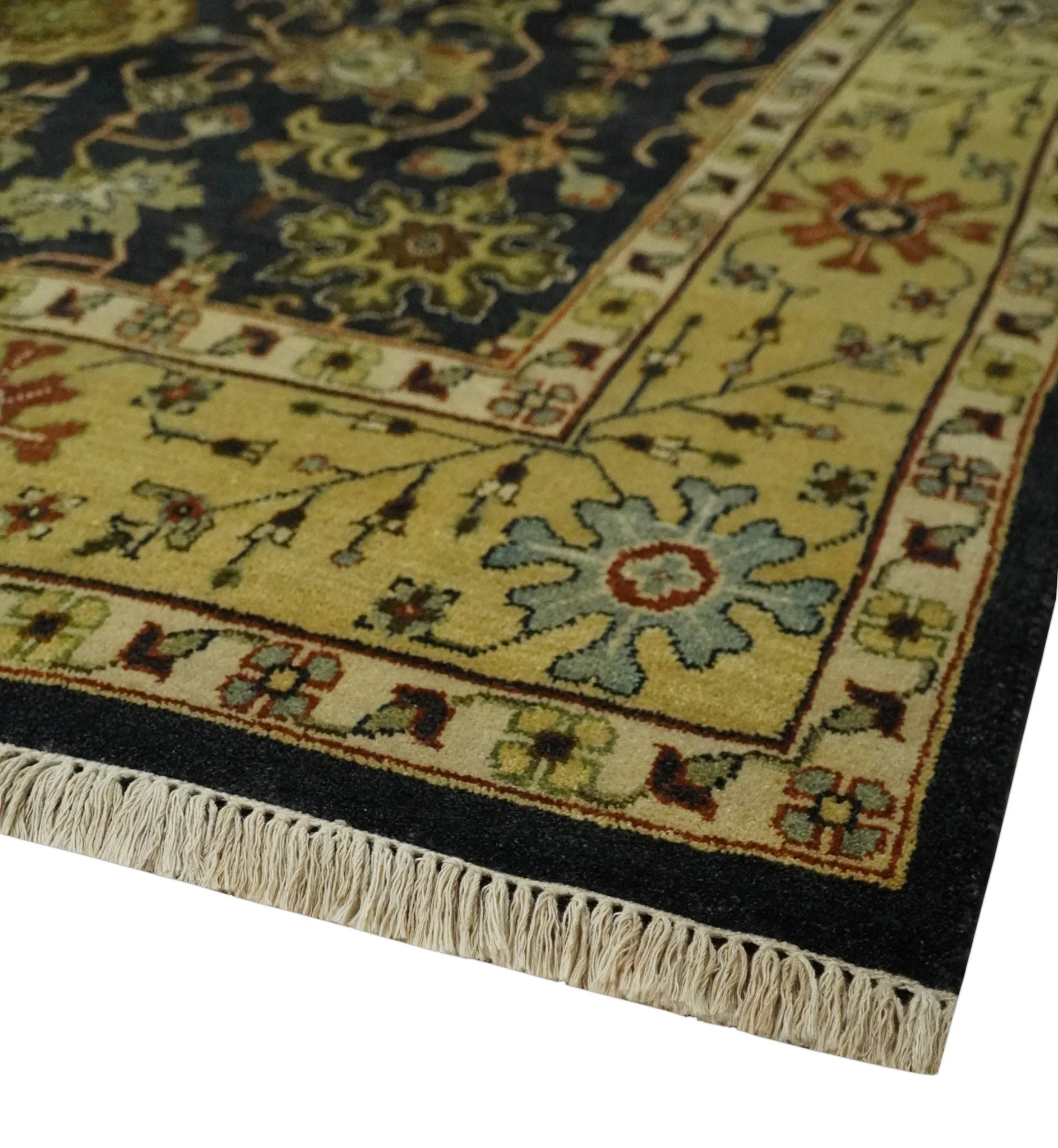 Traditional Floral Vintage Style Black and Olive Hand knotted 8x10 wool area Rug - Image 5