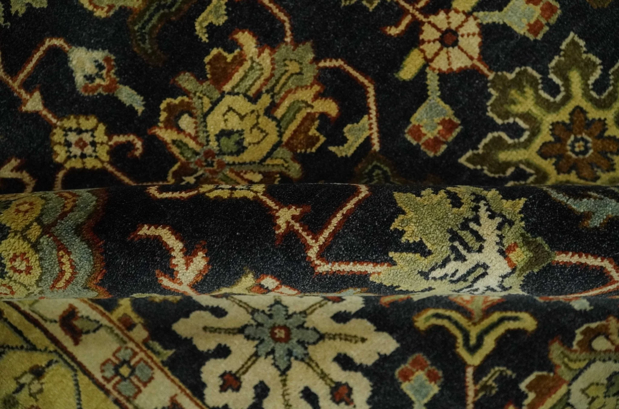 Traditional Floral Vintage Style Black and Olive Hand knotted 8x10 wool area Rug - Image 6
