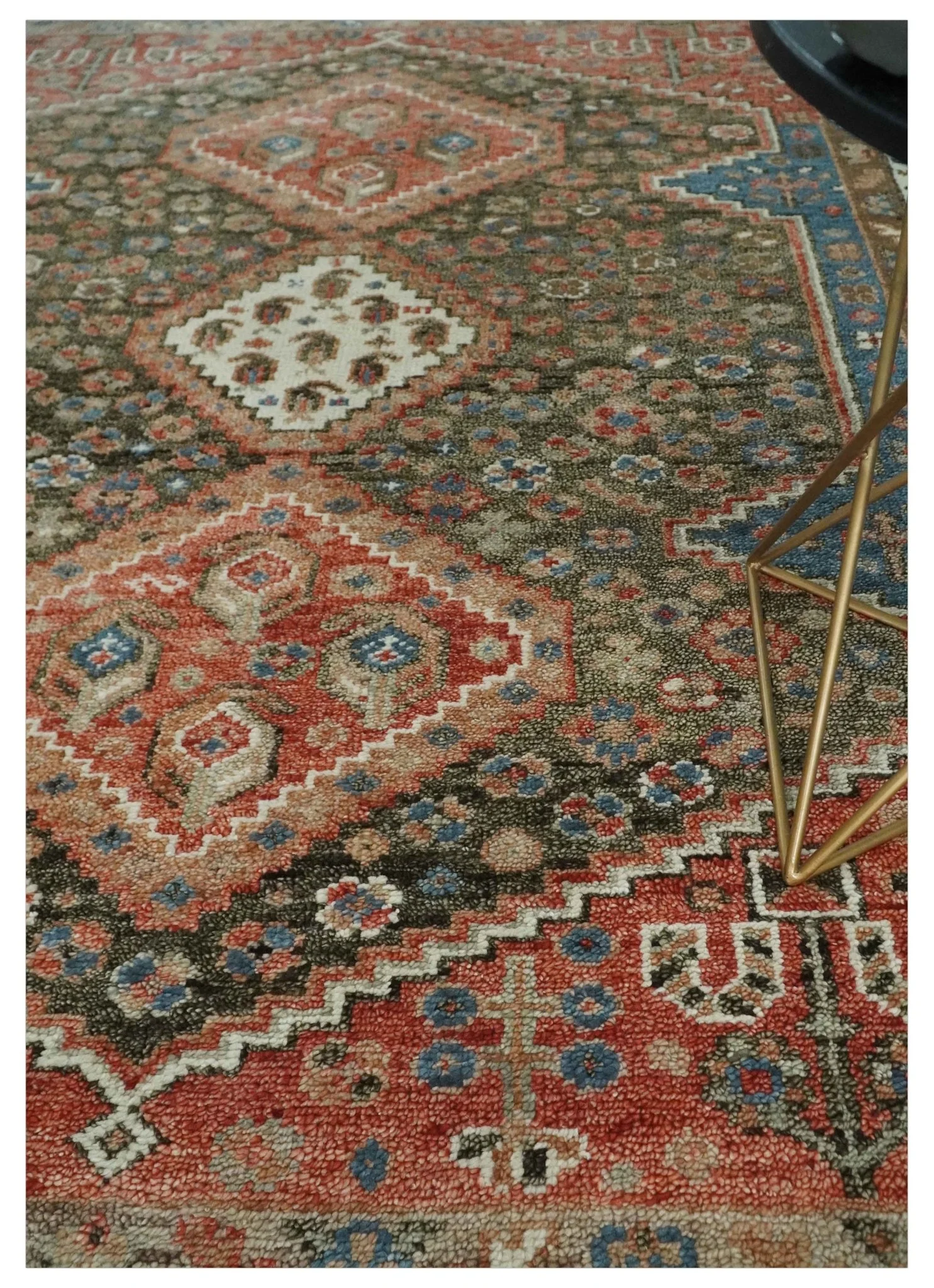 Custom made Traditional Vintage Style Green, Rust and Ivory Turkish design wool Area Rug - Image 2