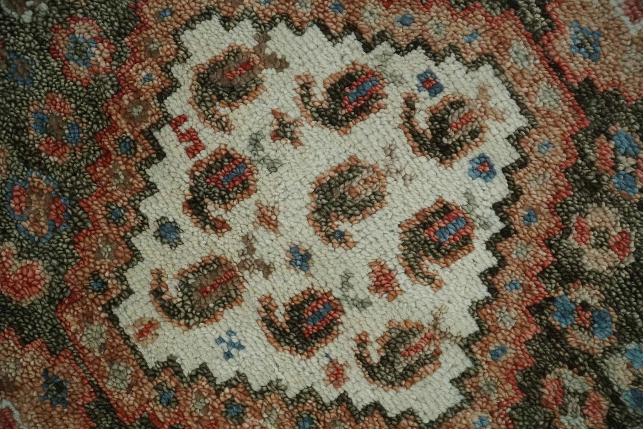 Custom made Traditional Vintage Style Green, Rust and Ivory Turkish design wool Area Rug - Image 4