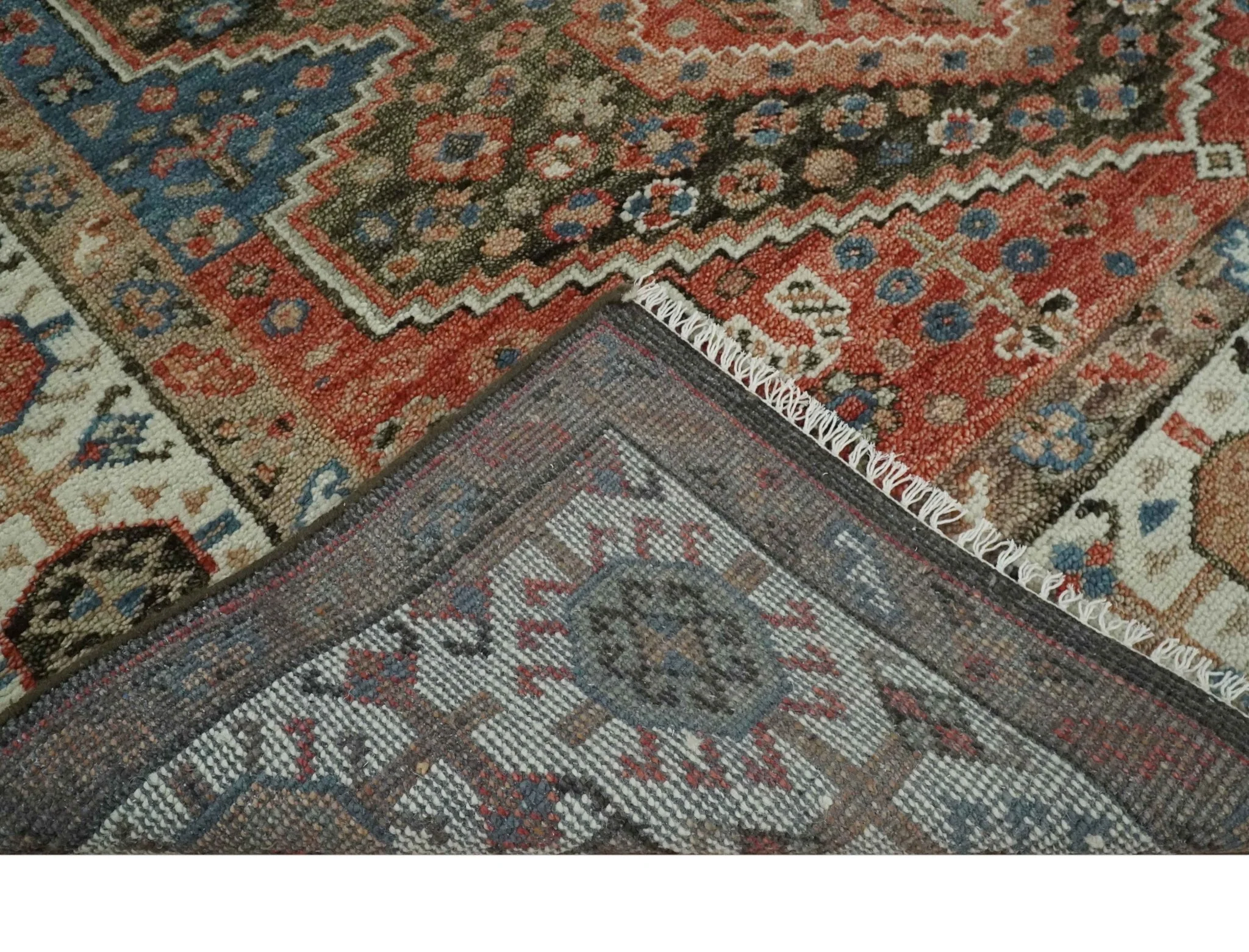 Custom made Traditional Vintage Style Green, Rust and Ivory Turkish design wool Area Rug - Image 6