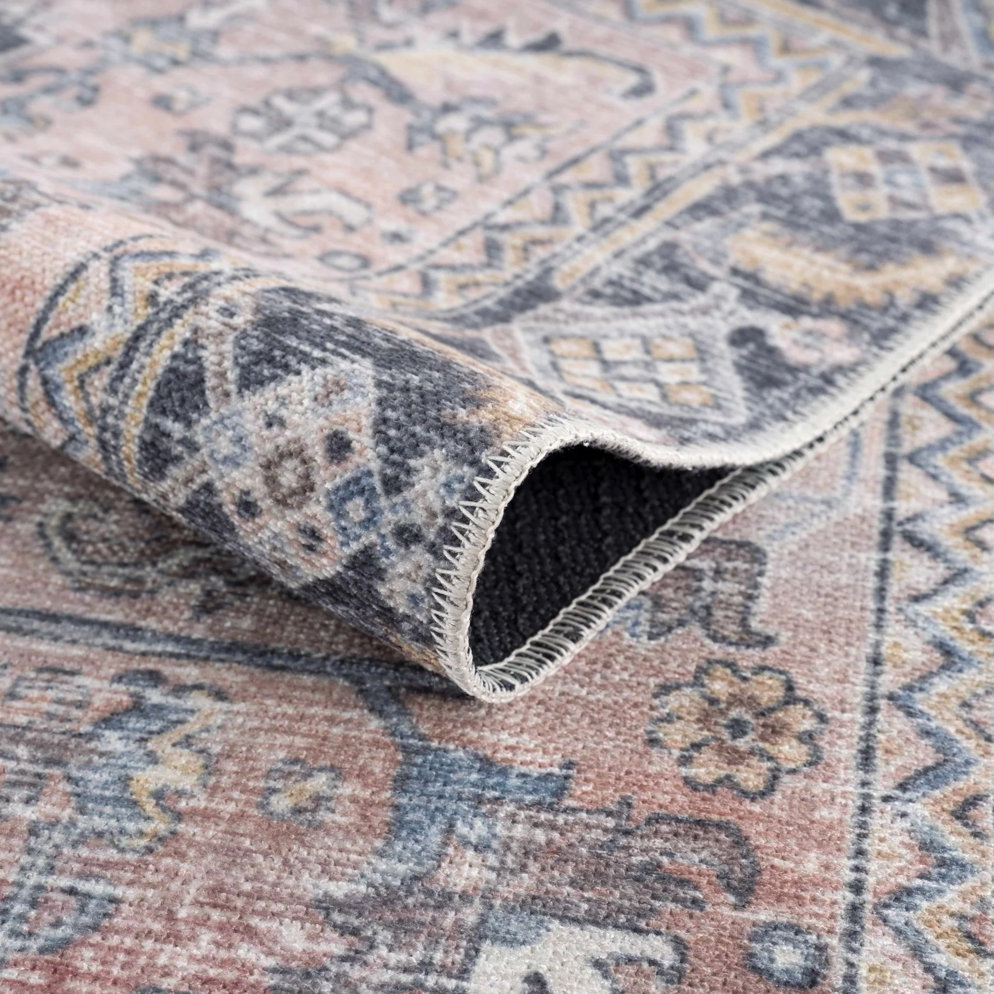 Traditional Vintage Style Turkish Machine Rust, Ivory and Black Machine Washable Area Rug - Image 3