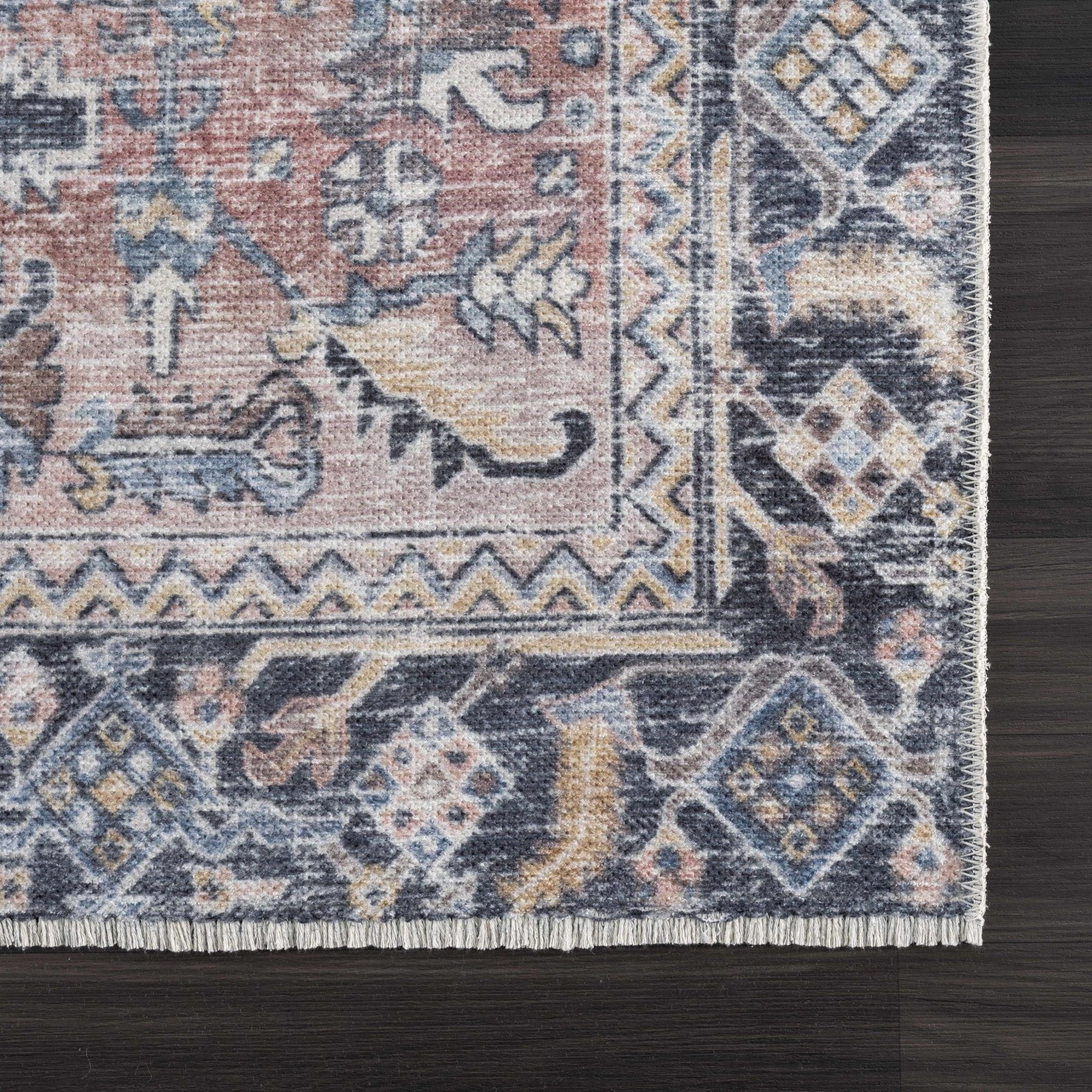 Traditional Vintage Style Turkish Machine Rust, Ivory and Black Machine Washable Area Rug - Image 6