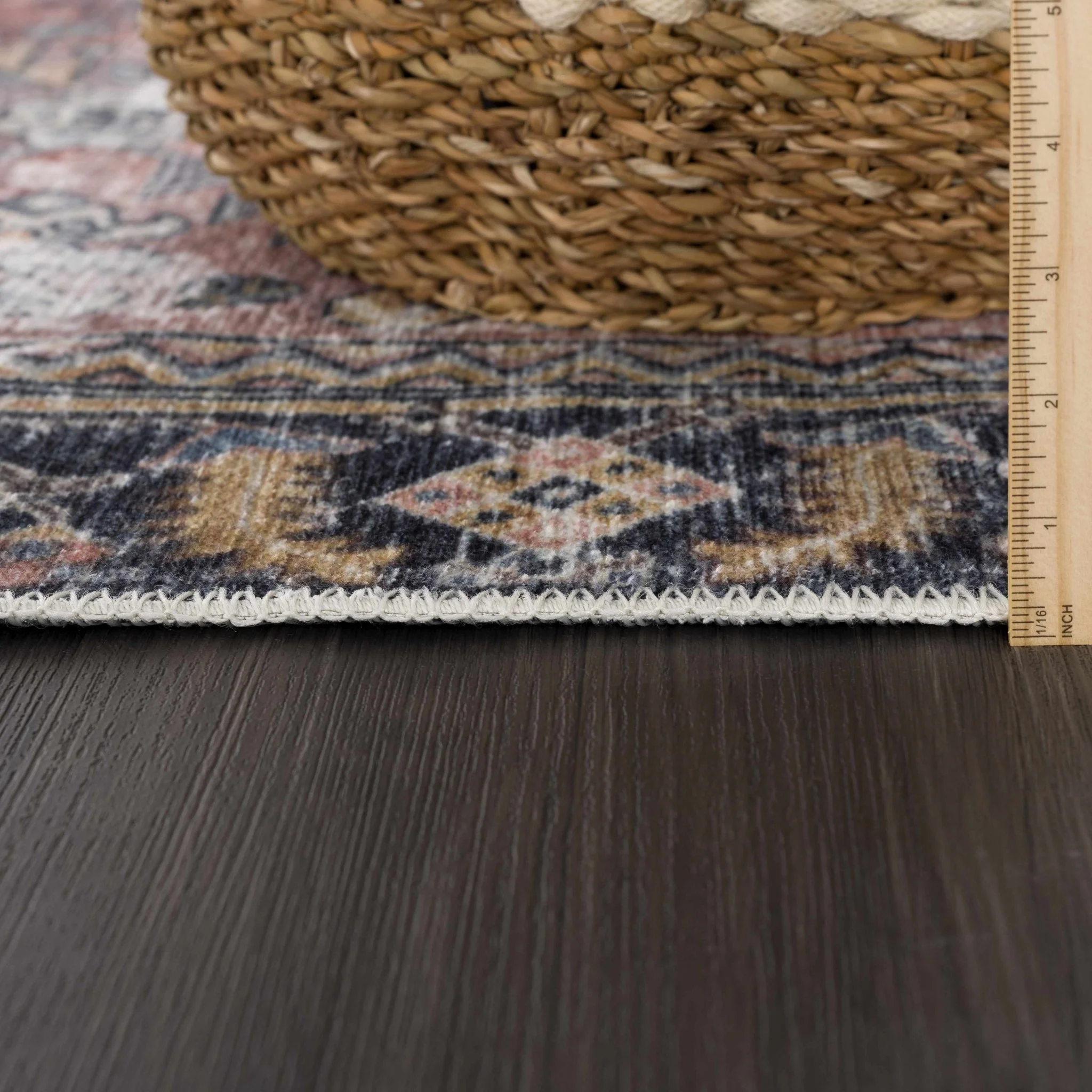 Traditional Vintage Style Turkish Machine Rust, Ivory and Black Machine Washable Area Rug - Image 7