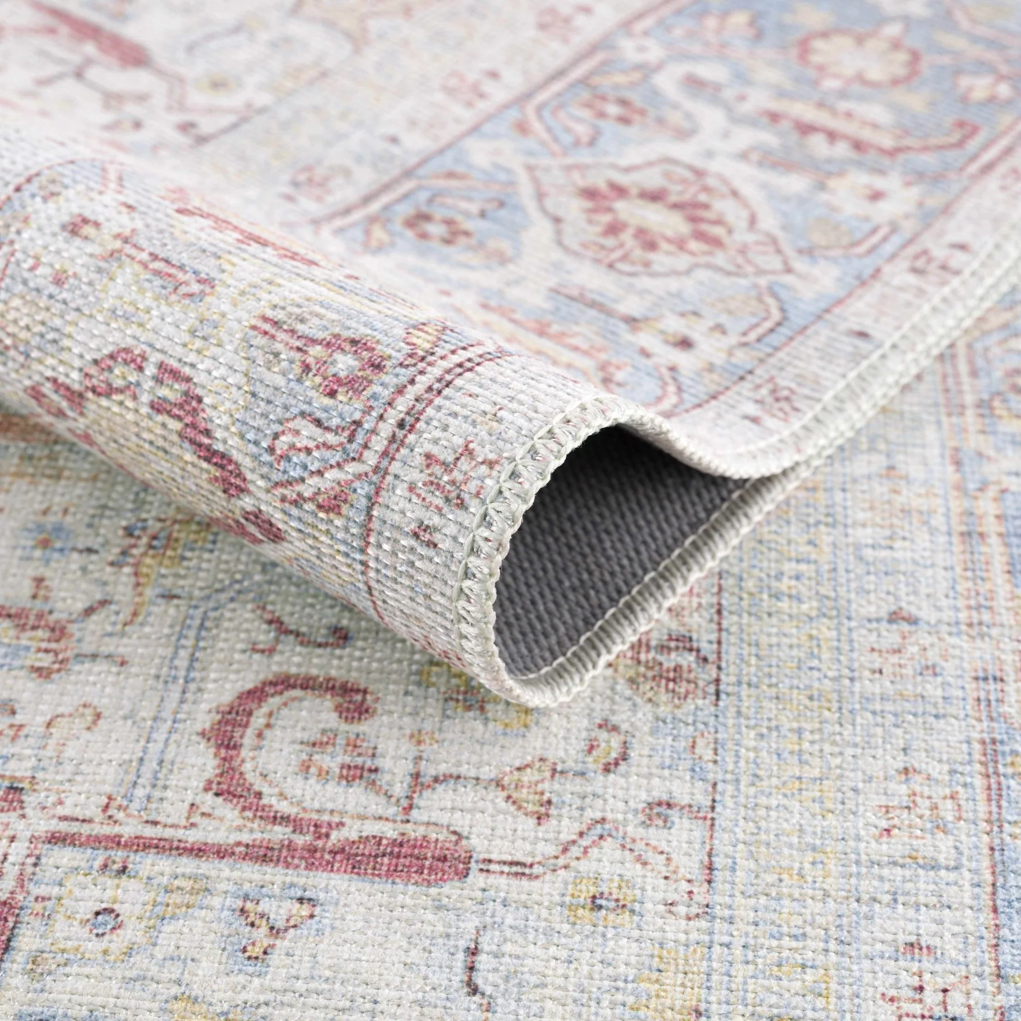 Vintage Style Traditional Flower Blue, Brown and Beige Machine Washable Rug - Image 10