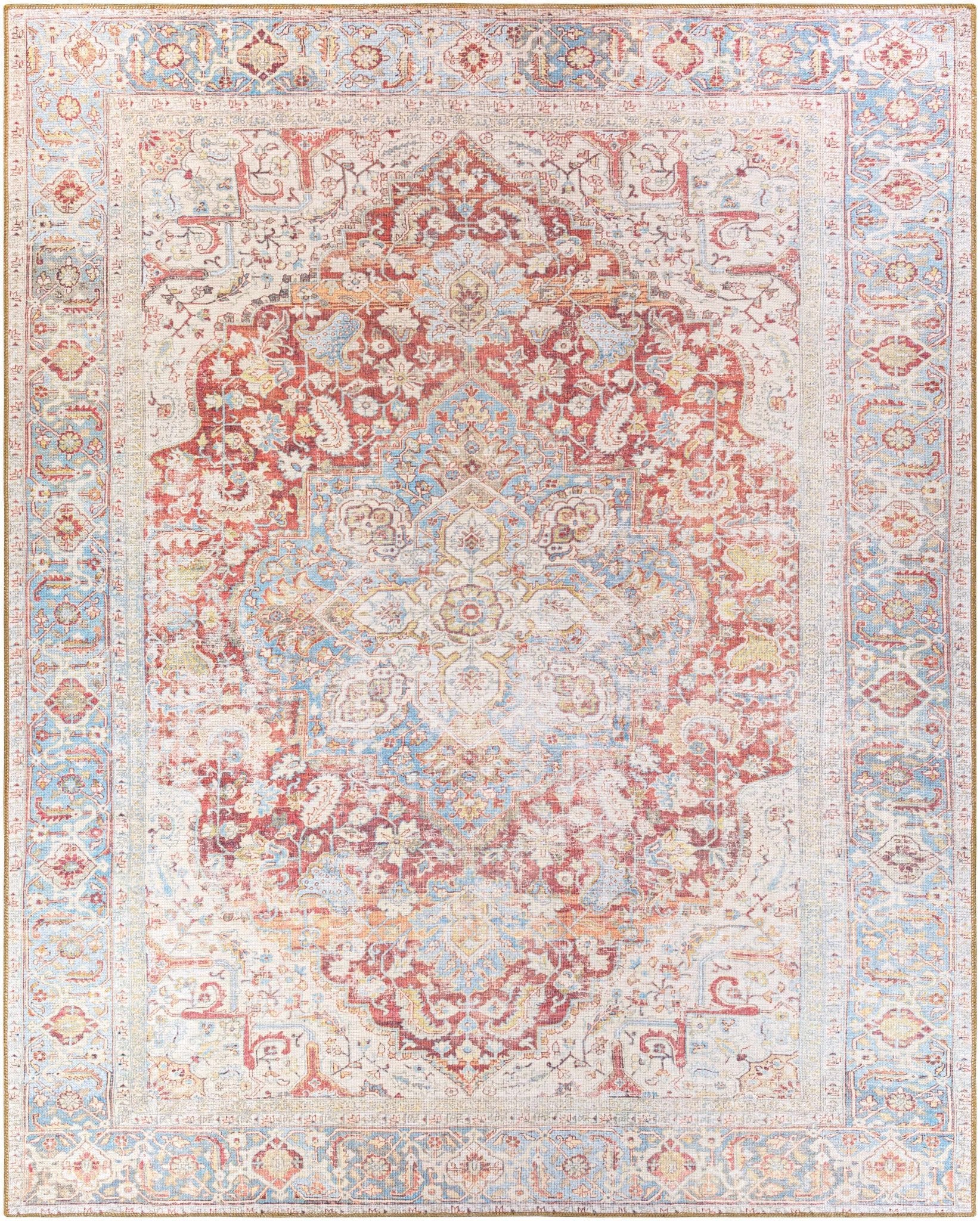 Vintage Style Traditional Flower Blue, Brown and Beige Machine Washable Rug - Image 14