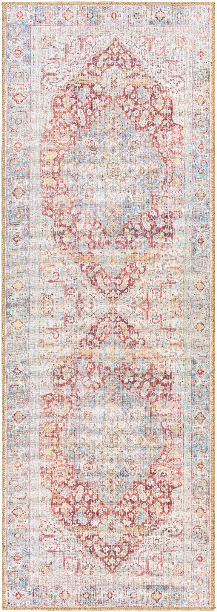 Vintage Style Traditional Flower Blue, Brown and Beige Machine Washable Rug - Image 15