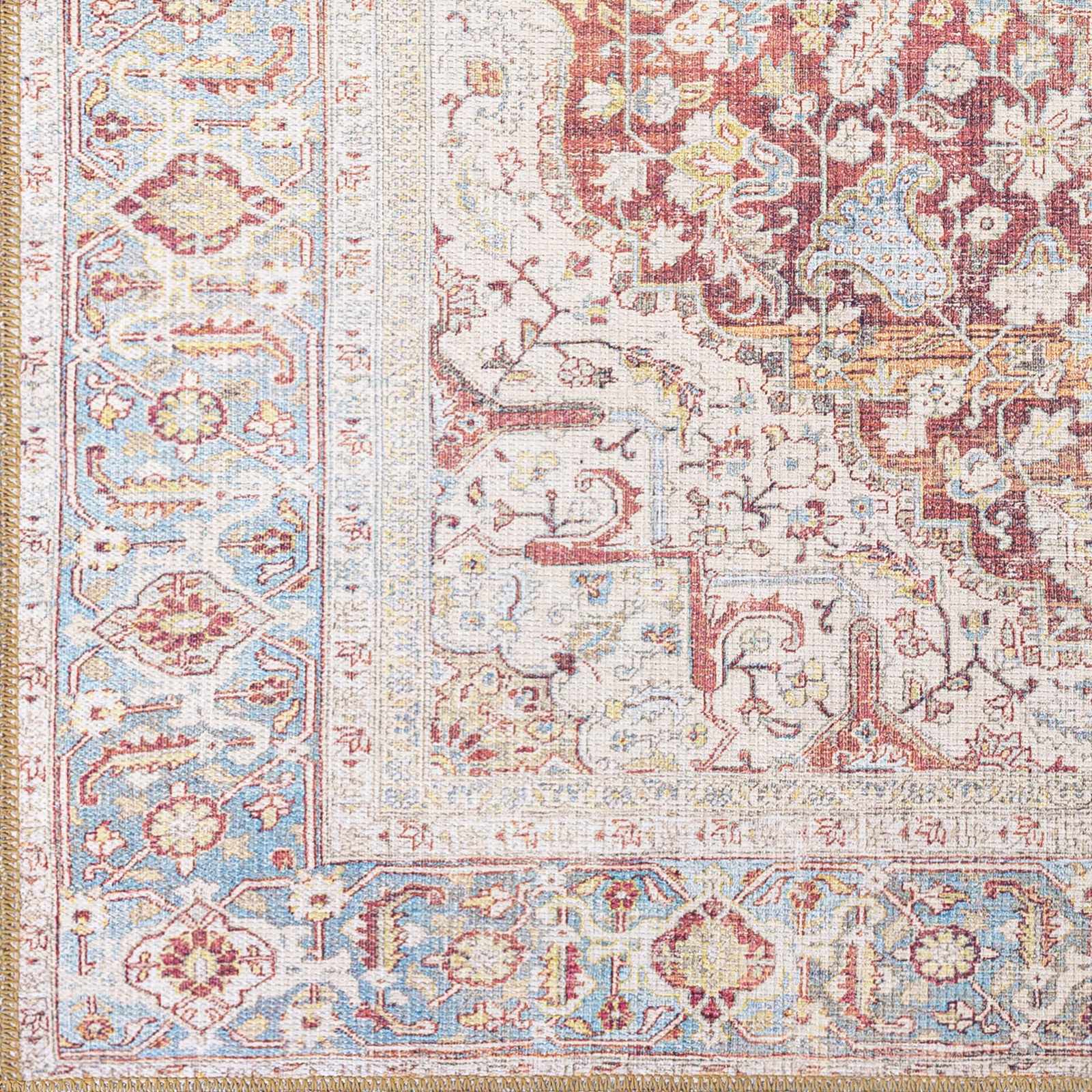 Vintage Style Traditional Flower Blue, Brown and Beige Machine Washable Rug - Image 17