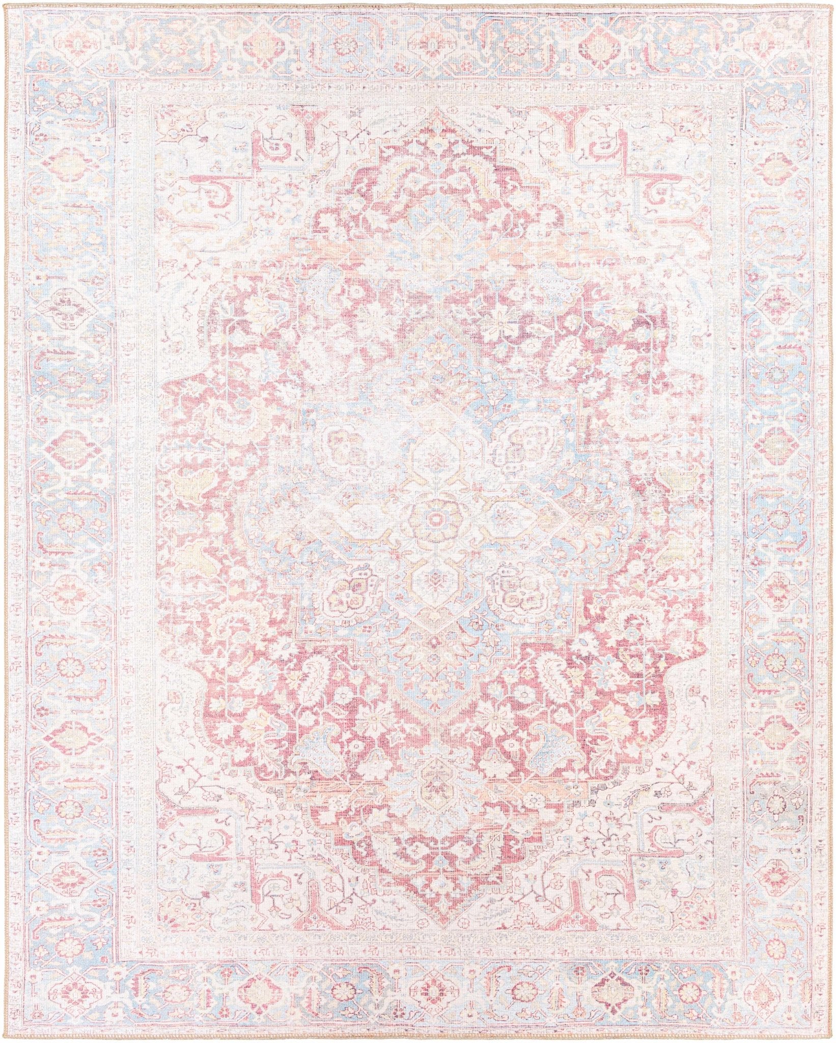 Vintage Style Traditional Flower Blue, Brown and Beige Machine Washable Rug - Image 18